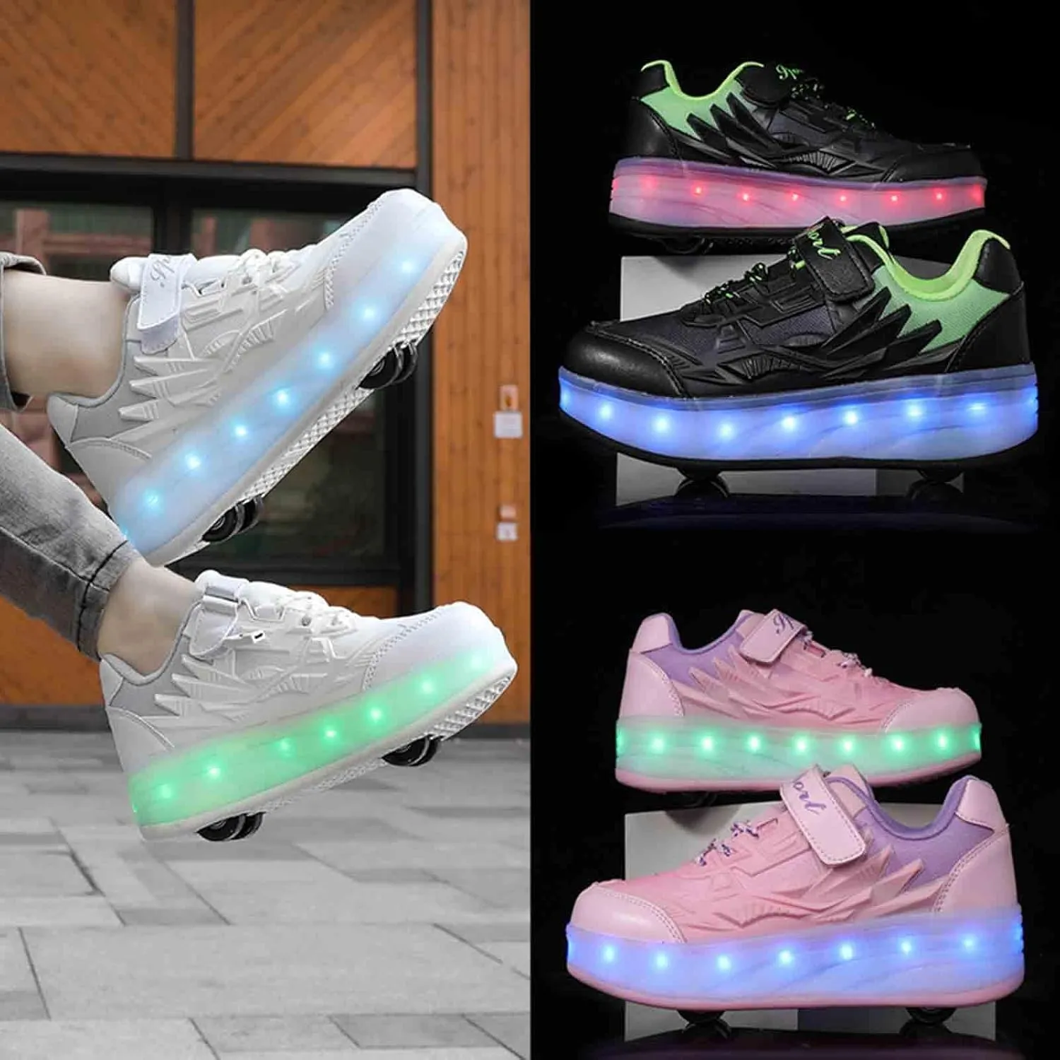 16 LED Light Up Kids Roller Skate Shoes with 4 Wheel, Sneakers for Boys Girls Birthday Thanksgiving Christmas Day