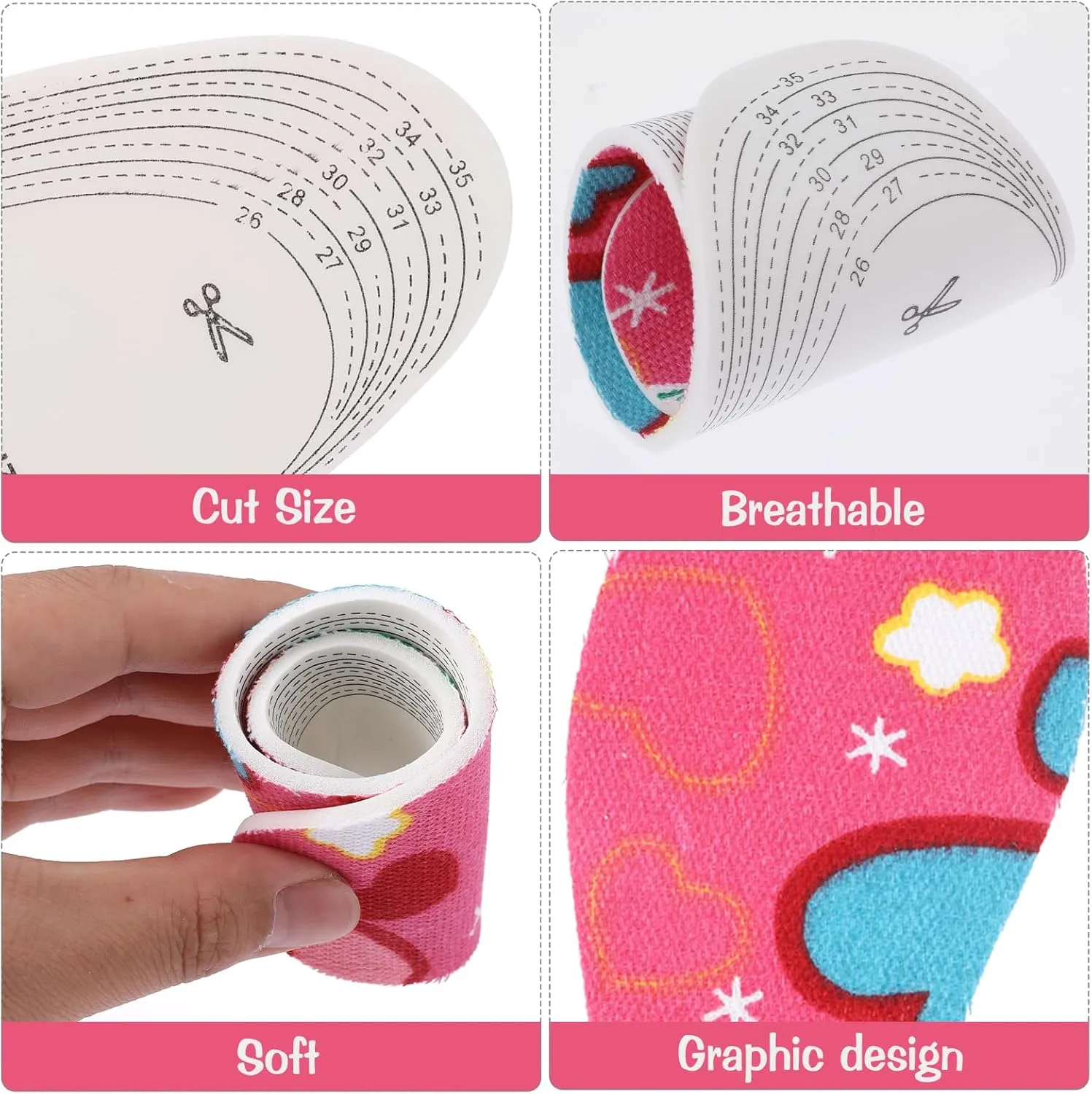 4 Pairs Shoe Insoles for Kids Fun Design Shoe Inserts Replacement Breathable Soft Comfortable Children Shoe Soles Cut to Fit Any Sizes for Everyday Use Smell Fresh