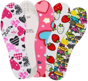 4 Pairs Shoe Insoles for Kids Fun Design Shoe Inserts Replacement Breathable Soft Comfortable Children Shoe Soles Cut to Fit Any Sizes for Everyday Use Smell Fresh