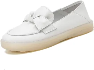 AngryMonkey Women's Soft Leather Soft Bottom Flat Shoes Leisure Slip-ons Beef Tendon Non-Slip Comfort Round Toe Driving Mom Walking Loafers