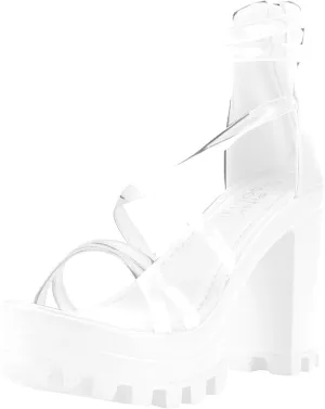 Aniywn Women's Chunky Heel Platform High Heels Shoes Sandals Clear Strappy Open Peep Toe Sandal