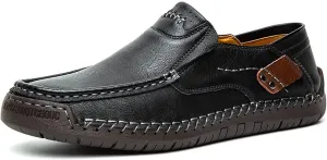 AUNTHUI Men's Slip-On Loafers &Slip-Ons,Hand-Stitched Soft Non-Slip Comfortable Casual Leather Shoes,Outdoor Wide Driving Shoes