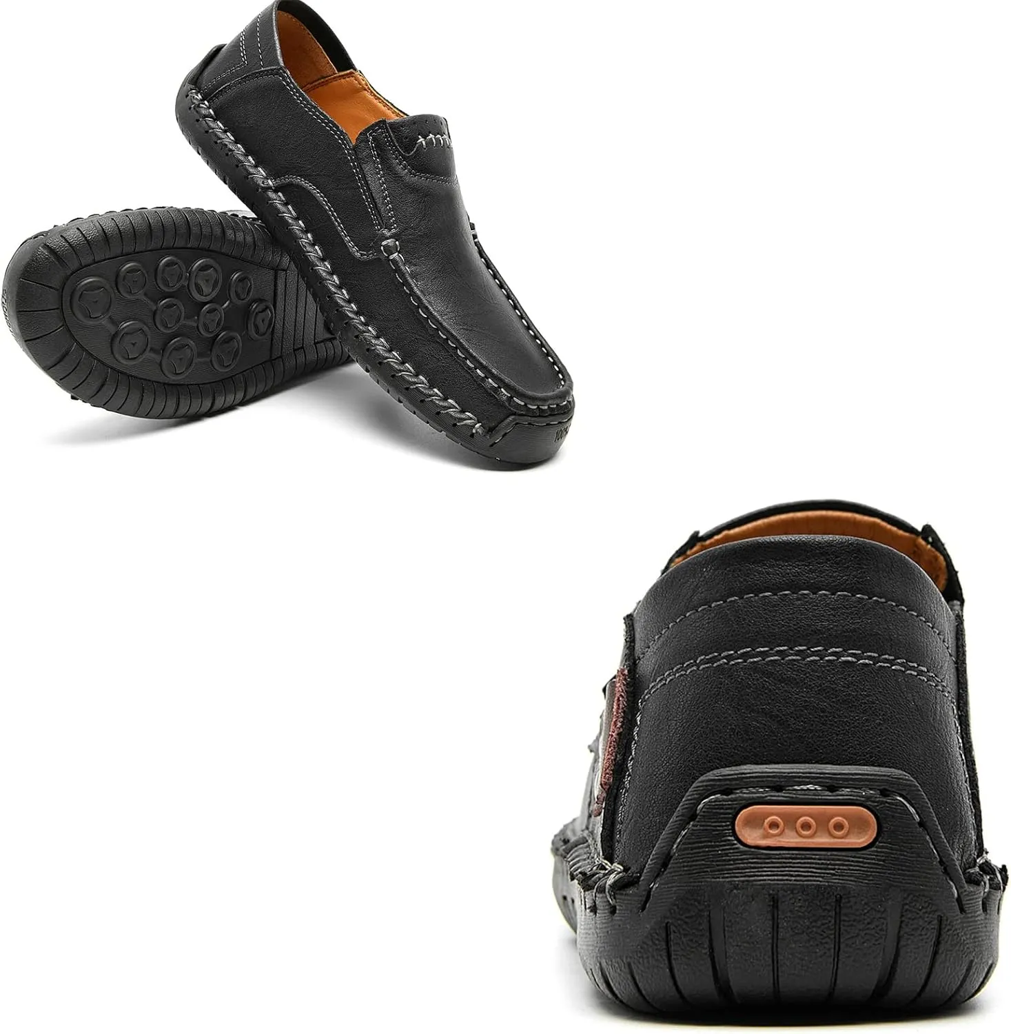 AUNTHUI Men's Slip-On Loafers &Slip-Ons,Hand-Stitched Soft Non-Slip Comfortable Casual Leather Shoes,Outdoor Wide Driving Shoes