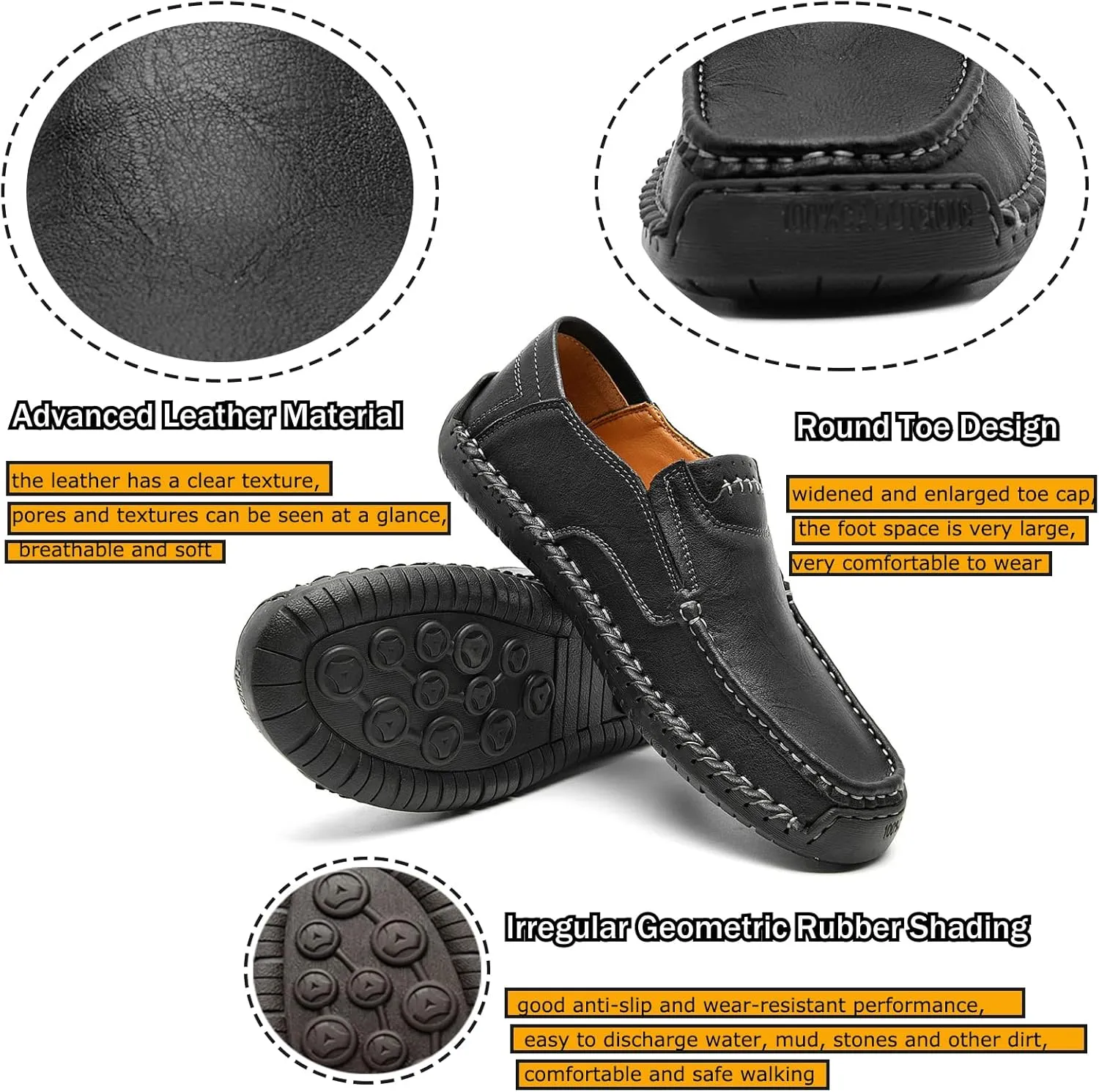 AUNTHUI Men's Slip-On Loafers &Slip-Ons,Hand-Stitched Soft Non-Slip Comfortable Casual Leather Shoes,Outdoor Wide Driving Shoes