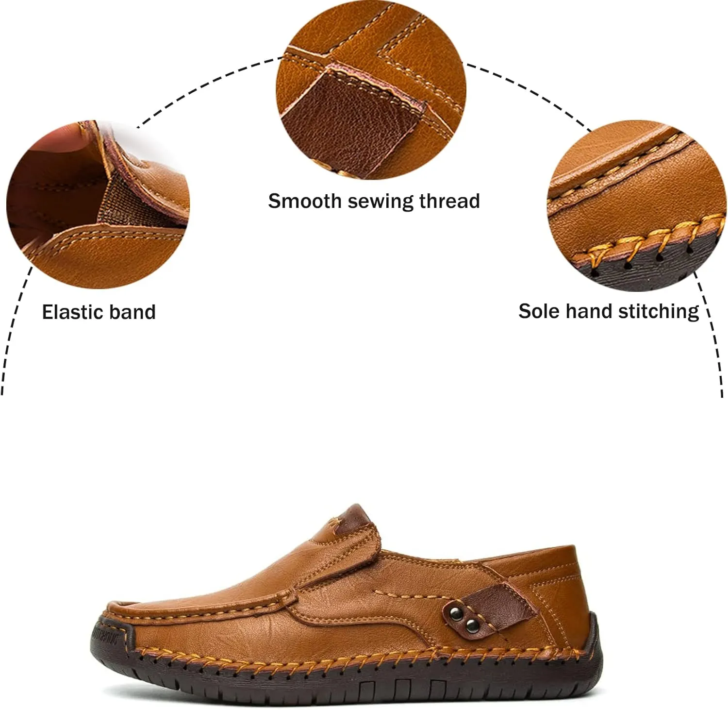 AUNTHUI Men's Slip-On Loafers &Slip-Ons,Hand-Stitched Soft Non-Slip Comfortable Casual Leather Shoes,Outdoor Wide Driving Shoes