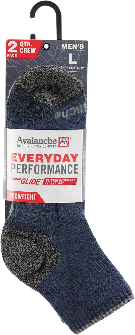 Avalanche Men's Blister Resistant Everyday Performance Quarter Socks 2-Pack