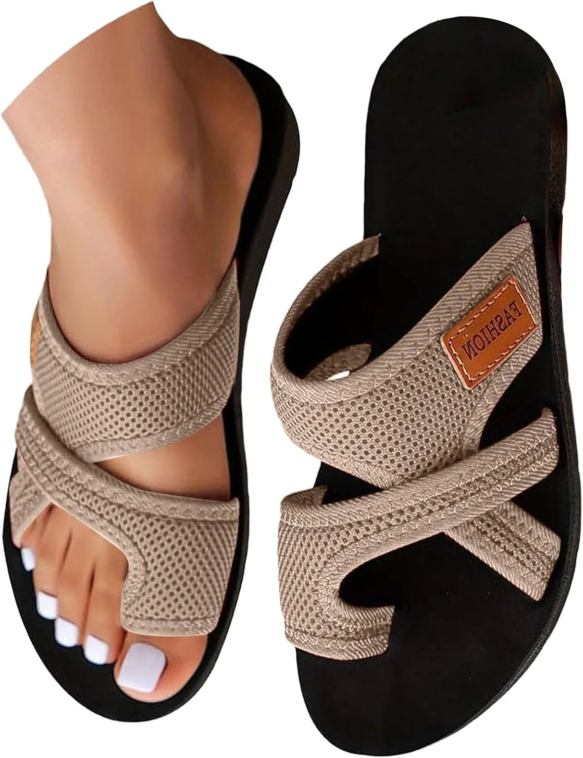 Avylays Orthopedic Sandals for Women Hollow Mesh Slide Flip Flops Comfortable Breathable Sandals with Arch Support