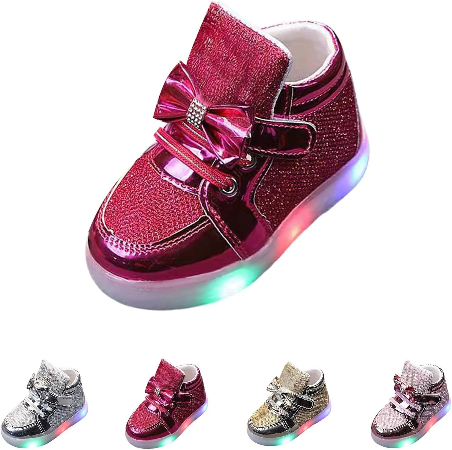 Baby Toddler Boys Girl Led Light Up Casual Shoes 1‐7 Years Kids 𝗖artoon Rabbit Luminous Bow Sport Shoes Sneakers