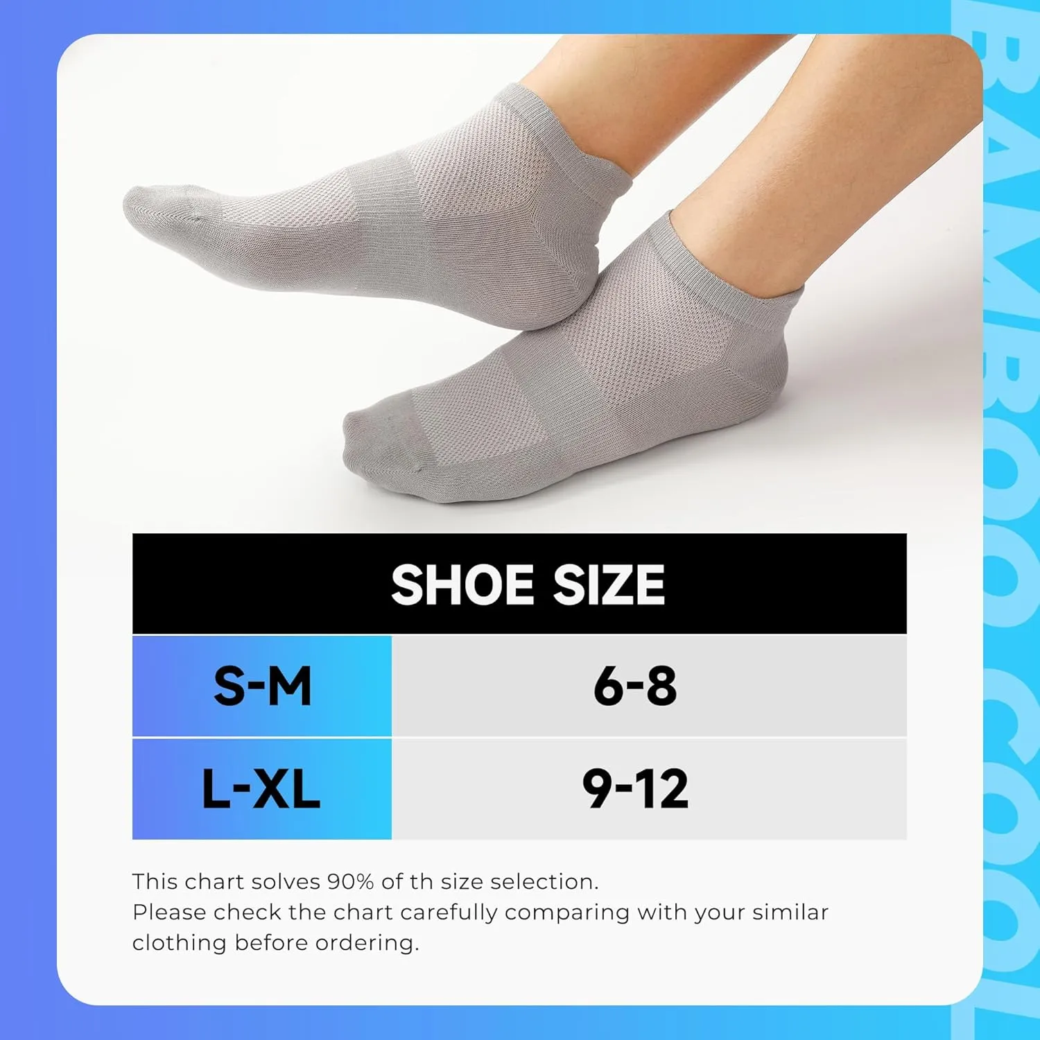 BAMBOO COOL Men's Ankle Socks Athletic Low Cut Heel Tab Cushioned Moisture Wicking, Running Arch Support Breathable, 8 Pack