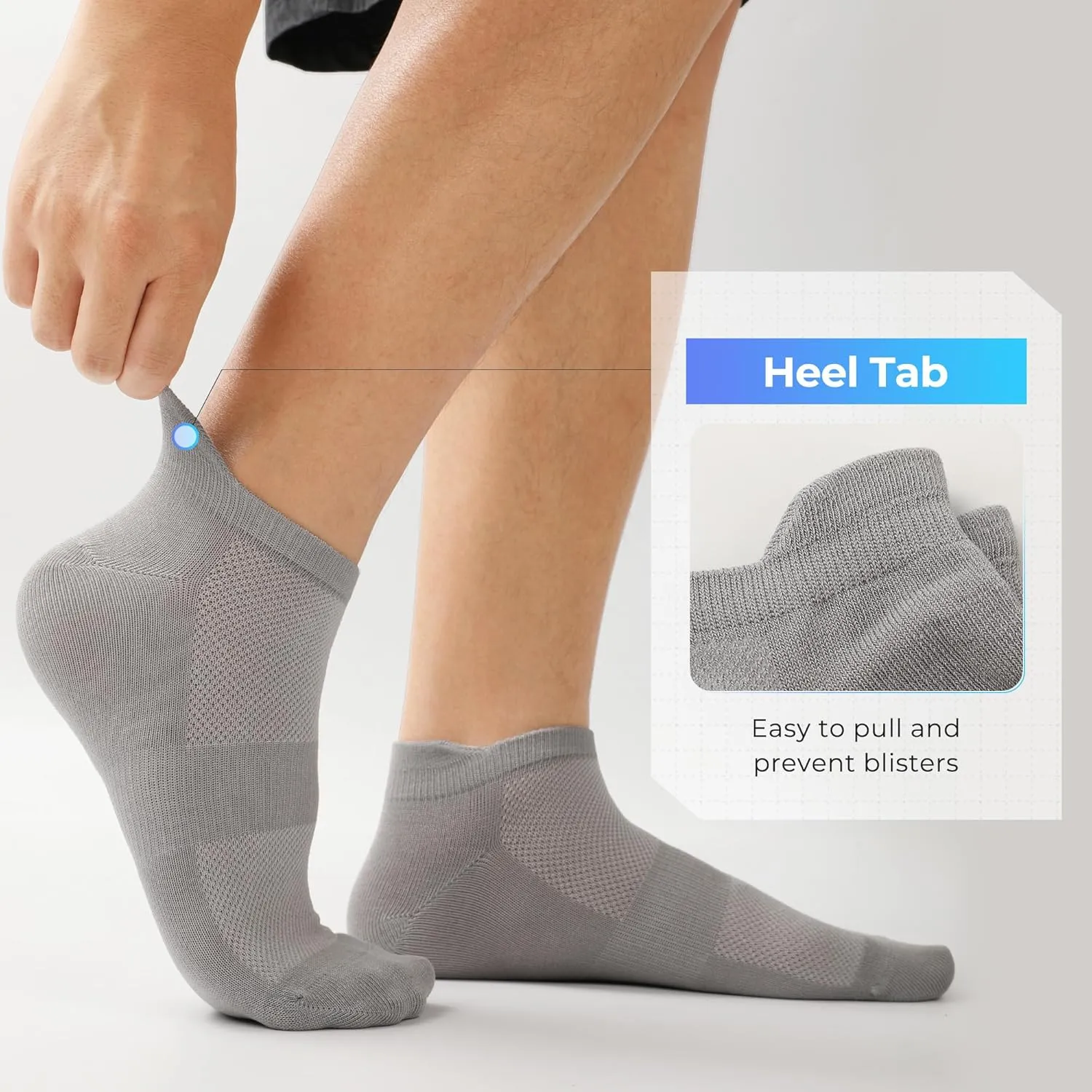 BAMBOO COOL Men's Ankle Socks Athletic Low Cut Heel Tab Cushioned Moisture Wicking, Running Arch Support Breathable, 8 Pack