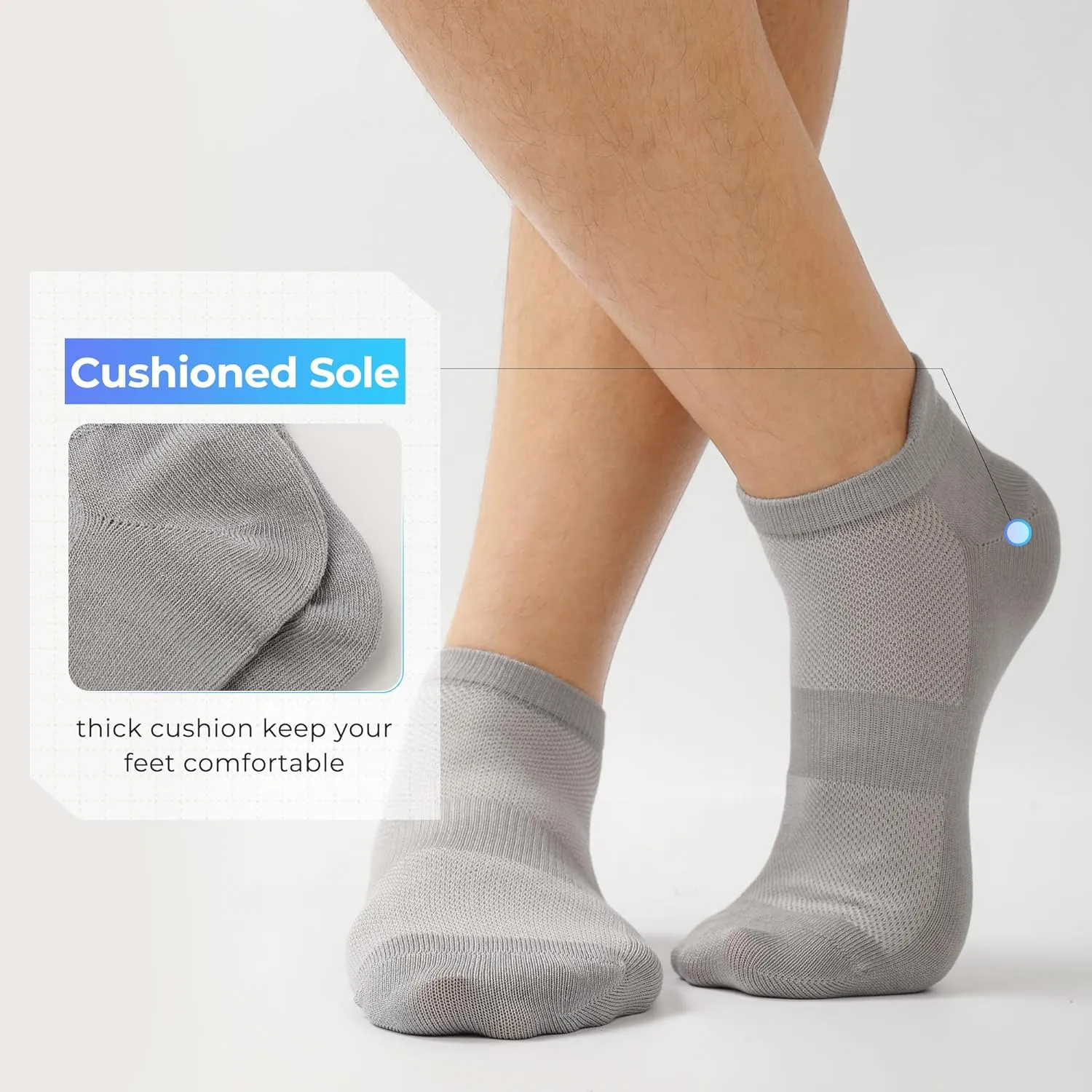 BAMBOO COOL Men's Ankle Socks Athletic Low Cut Heel Tab Cushioned Moisture Wicking, Running Arch Support Breathable, 8 Pack