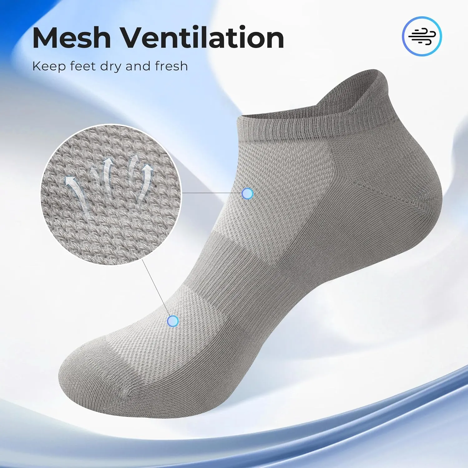 BAMBOO COOL Men's Ankle Socks Athletic Low Cut Heel Tab Cushioned Moisture Wicking, Running Arch Support Breathable, 8 Pack