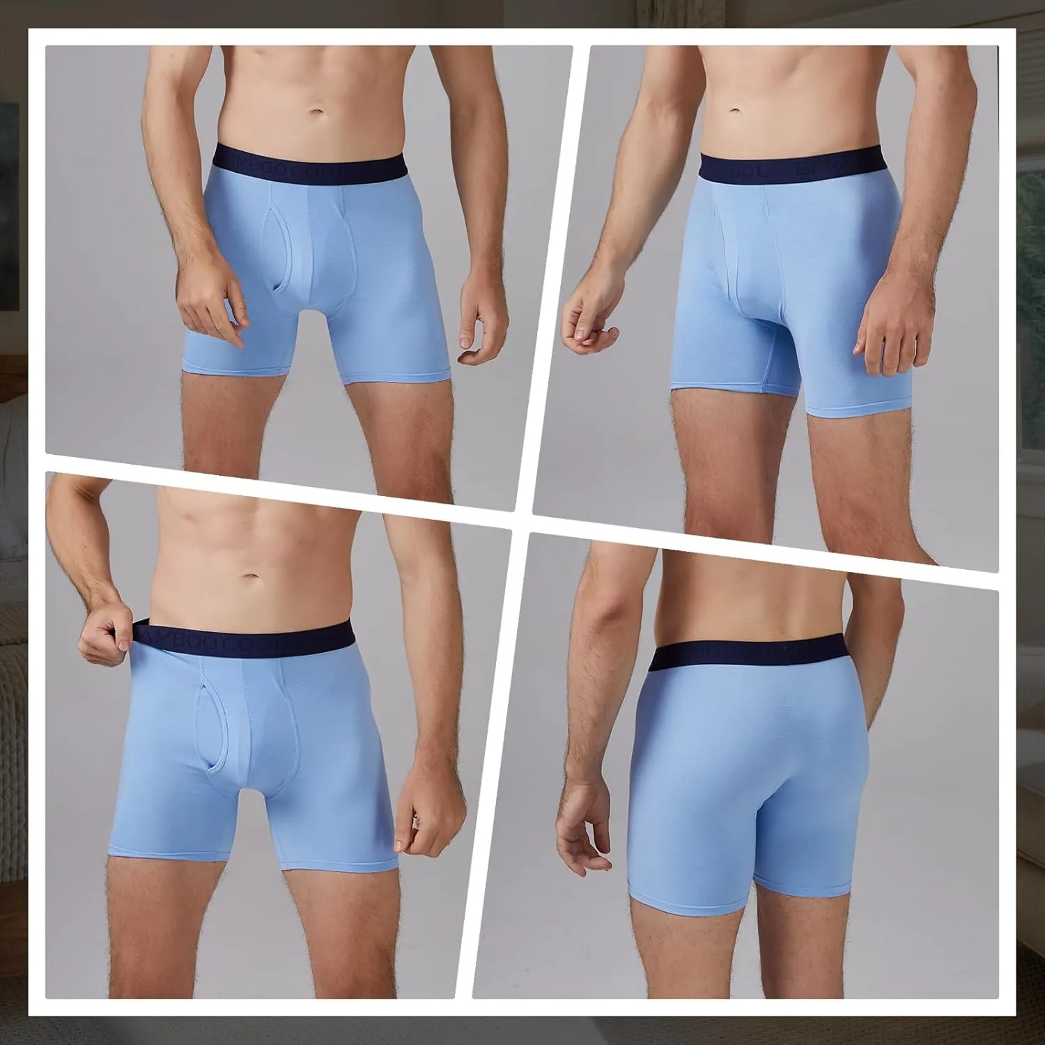 BAMBOO COOL Men's Underwear Boxer Briefs Fly with Built-in 3D Pouch Comfortable Cool Underwear for Men 4 Pack