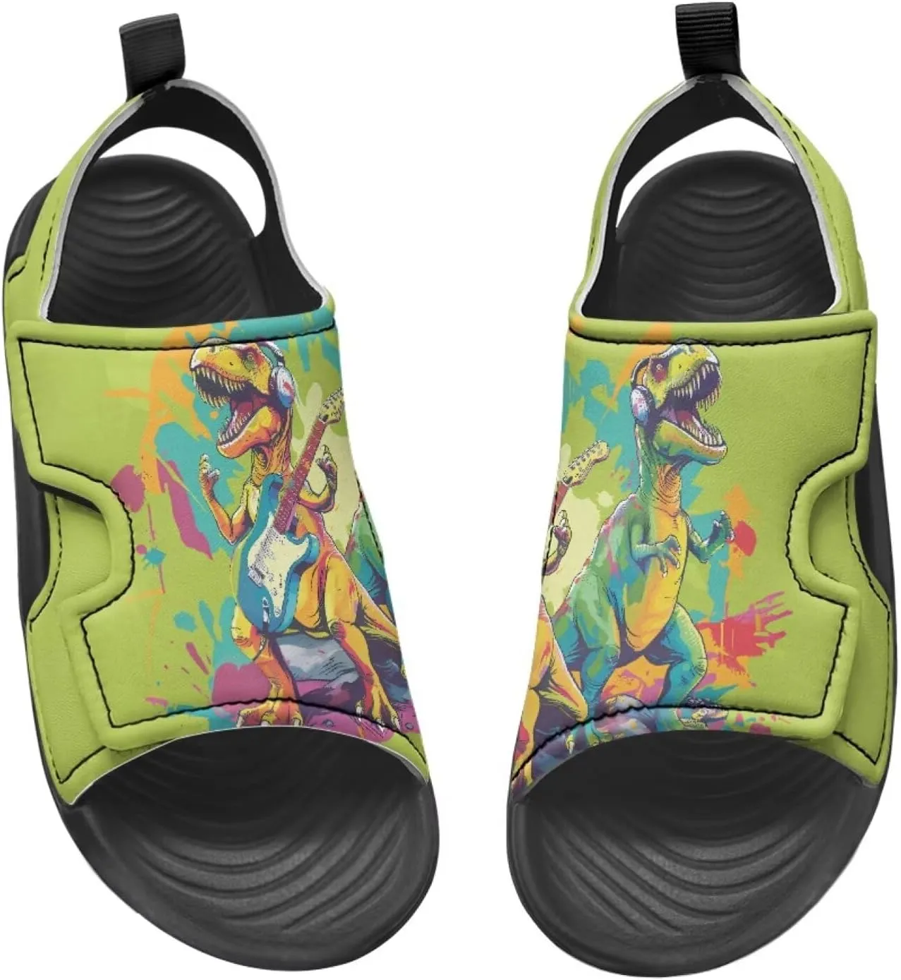 Boys Dinosaur Sandals Kids Open Toe Summer Outdoor Athletic Sandals Adjustable Beach Water Shoes for Toddler Boys