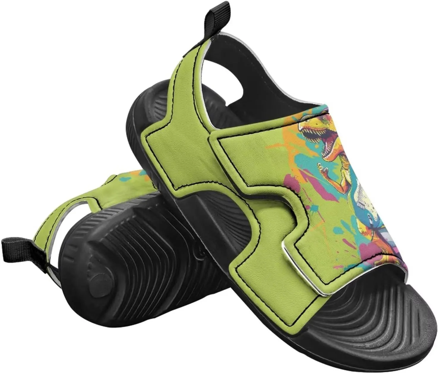Boys Dinosaur Sandals Kids Open Toe Summer Outdoor Athletic Sandals Adjustable Beach Water Shoes for Toddler Boys