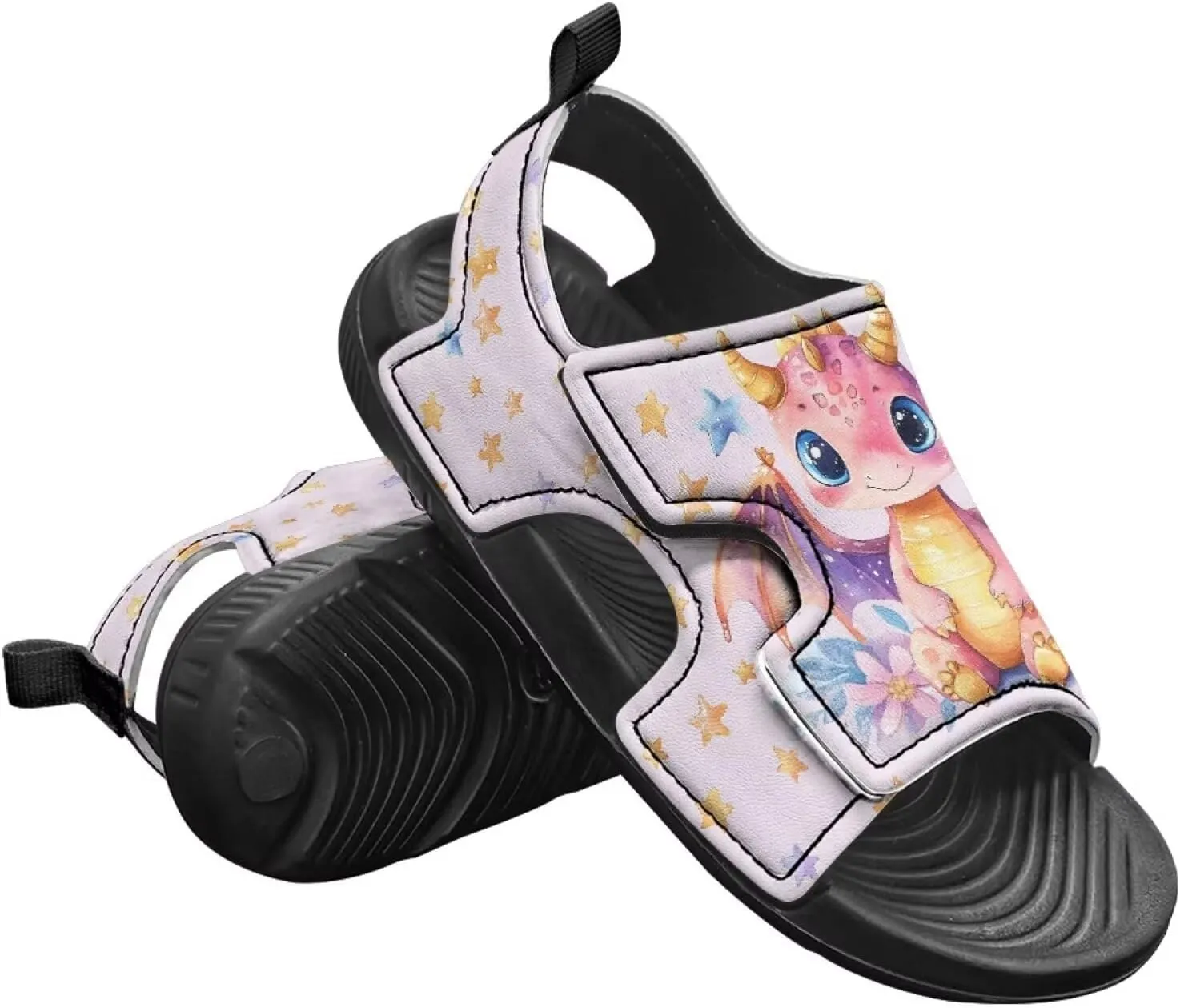 Boys Dinosaur Sandals Kids Open Toe Summer Outdoor Athletic Sandals Adjustable Beach Water Shoes for Toddler Boys