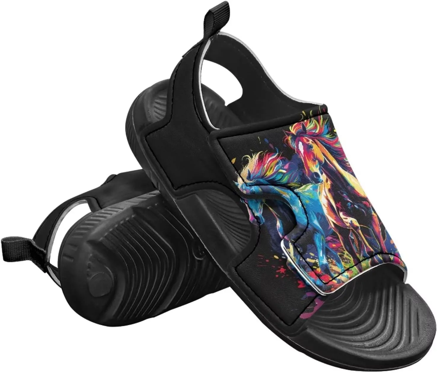 Boys Horse Summer Kids Open Toe Sport Outdoor Athletic Sandals Quick Dry Water Pool Shoes Adjustable