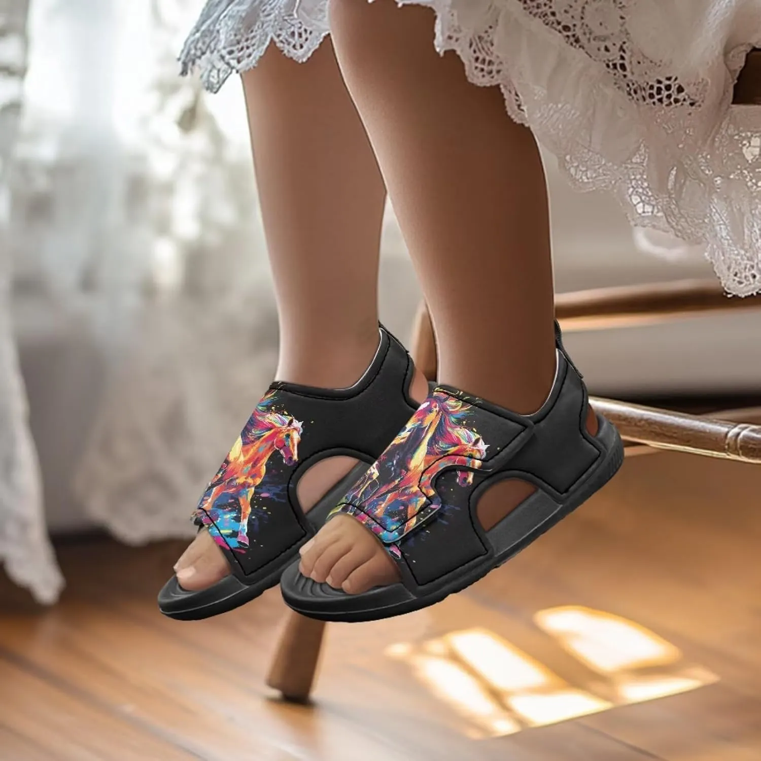 Boys Horse Summer Kids Open Toe Sport Outdoor Athletic Sandals Quick Dry Water Pool Shoes Adjustable