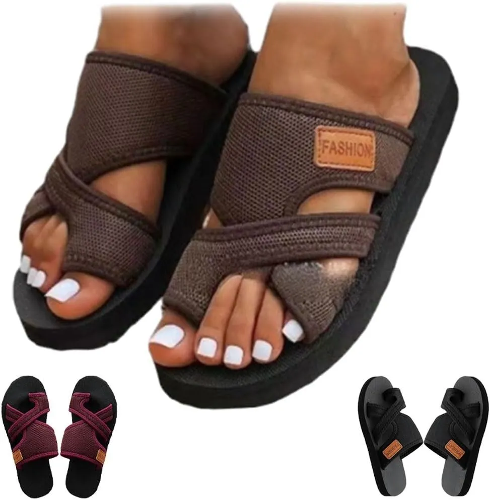 Brahusd Breathable Mesh Slide Sandals for Women 2024, Brahusd Sandals Breathable Mesh Slide, Comfortable Orthopedic Slippers, Lightweight Arch Support Shoes(Dark Brown,7/38)