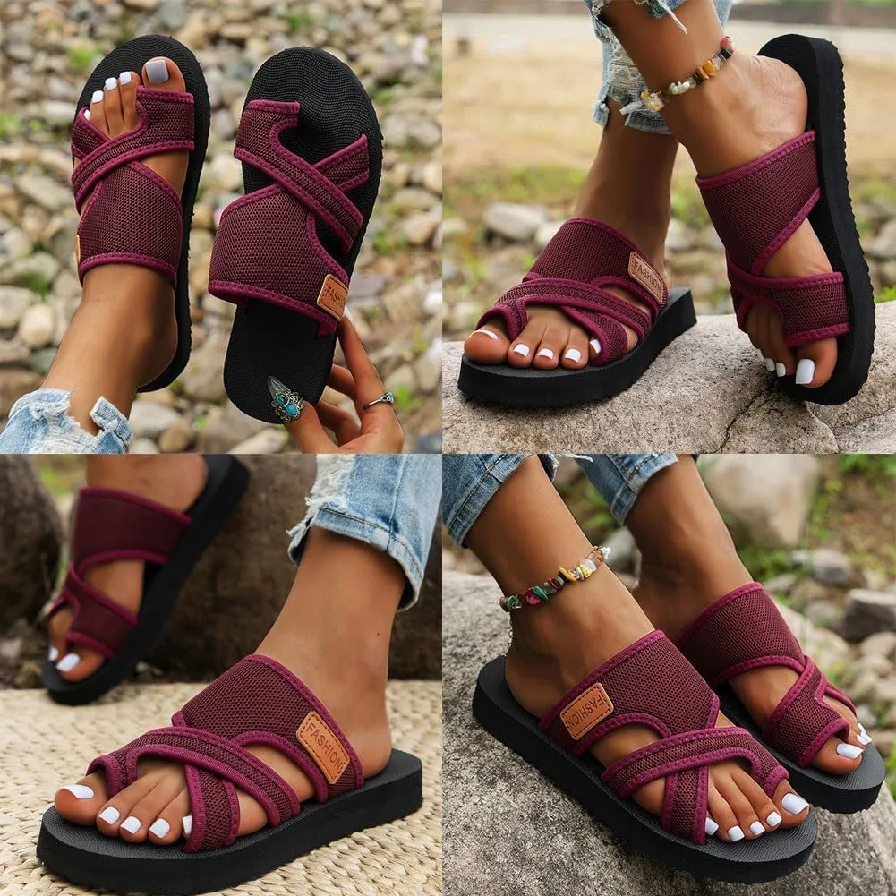 Brahusd Breathable Mesh Slide Sandals for Women 2024, Brahusd Sandals Breathable Mesh Slide, Comfortable Orthopedic Slippers, Lightweight Arch Support Shoes(Dark Brown,7/38)