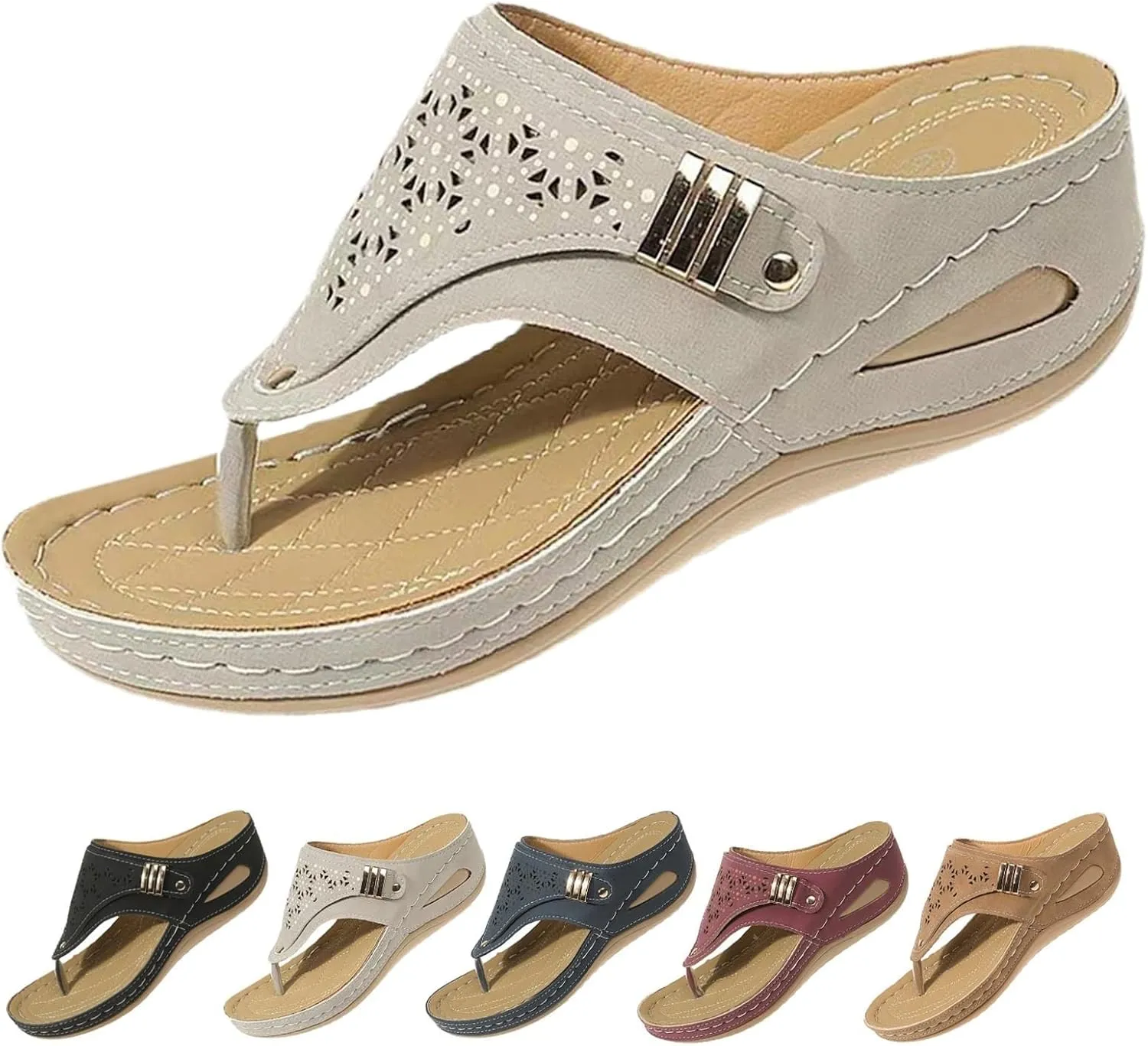 Breathable Mesh Hollow Sports Sandals Orthopedic Flip-Flops Summer Casual Platform Wedges Slip on Slippers