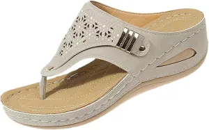 Breathable Mesh Hollow Sports Sandals Orthopedic Flip-Flops Summer Casual Platform Wedges Slip on Slippers