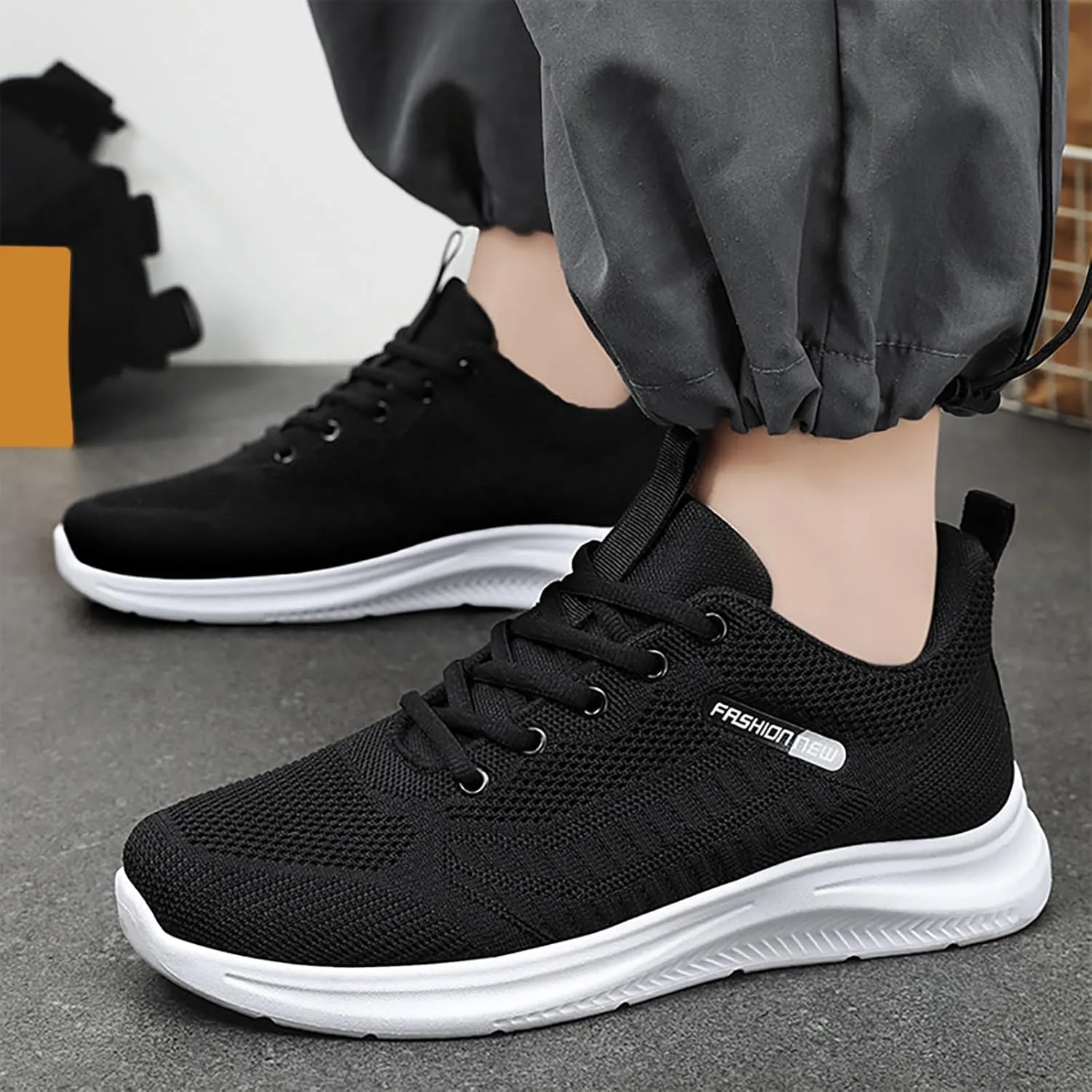 Breathable Mesh Men's Non Slip Lace-Up Sneakers with Cushioned Arch Support - Lightweight Comfort for Work, Travel & Daily Wear Running Walking Shoes for Men