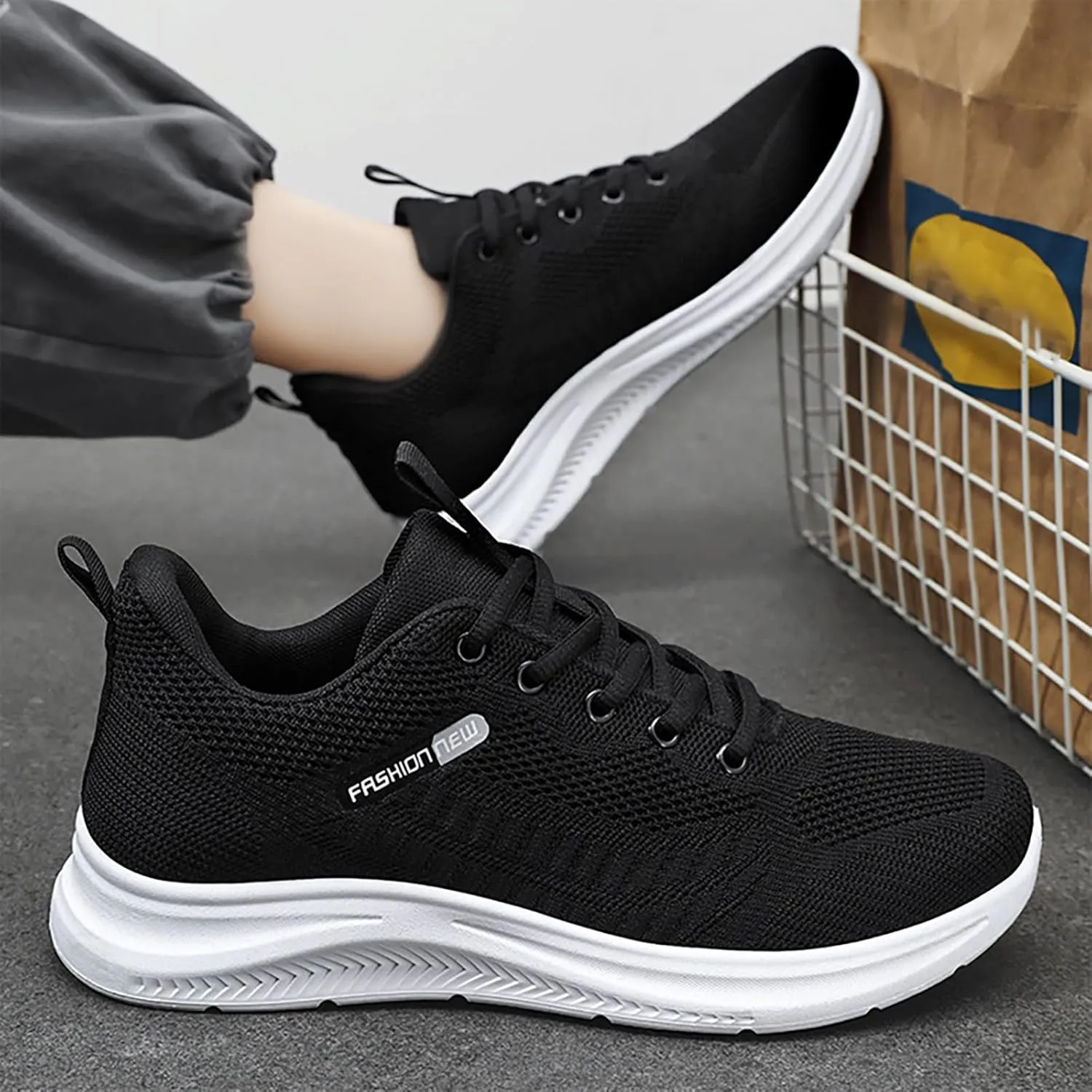 Breathable Mesh Men's Non Slip Lace-Up Sneakers with Cushioned Arch Support - Lightweight Comfort for Work, Travel & Daily Wear Running Walking Shoes for Men