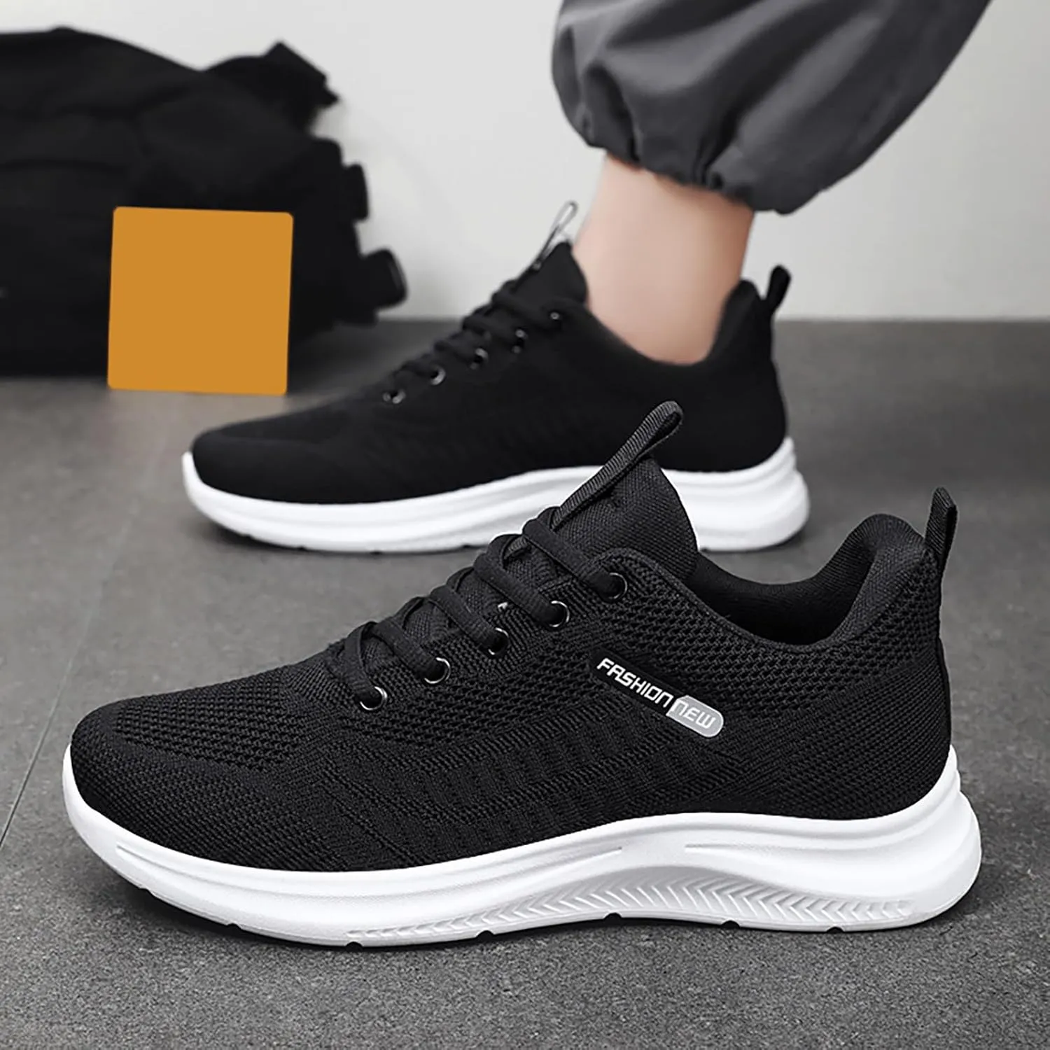 Breathable Mesh Men's Non Slip Lace-Up Sneakers with Cushioned Arch Support - Lightweight Comfort for Work, Travel & Daily Wear Running Walking Shoes for Men