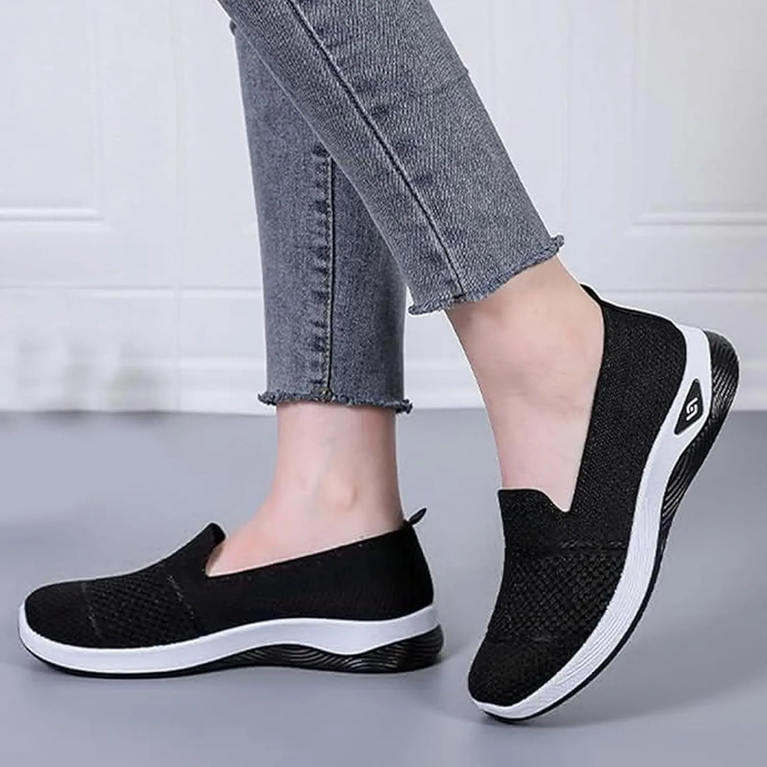 Canbebig Walking Shoes Women Woven Orthopedic Breathable Soft Shoes Hands Free Slip on Sneakers with Arch Support Breathable Nurse Shoe for Work Travel