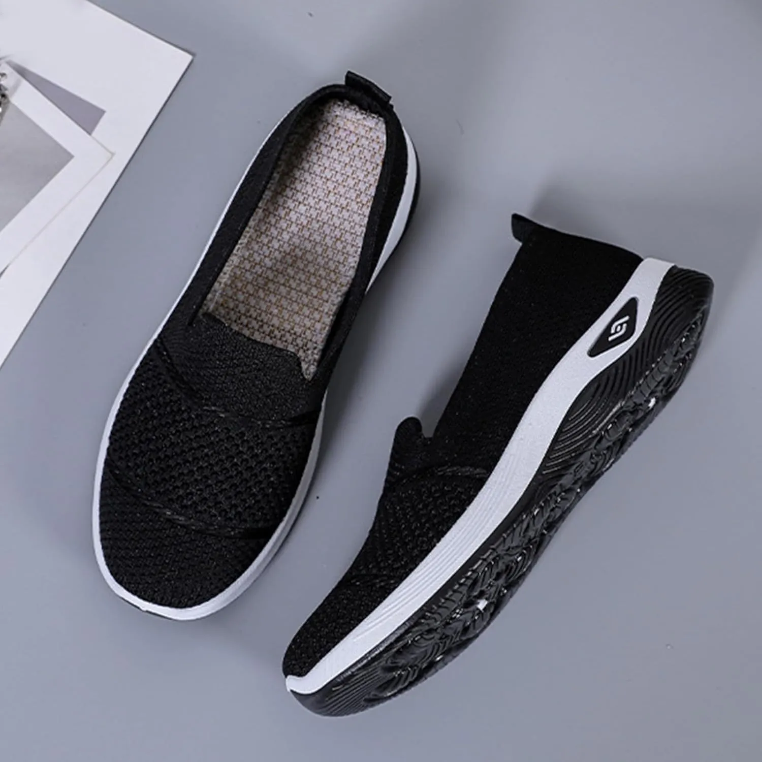 Canbebig Walking Shoes Women Woven Orthopedic Breathable Soft Shoes Hands Free Slip on Sneakers with Arch Support Breathable Nurse Shoe for Work Travel