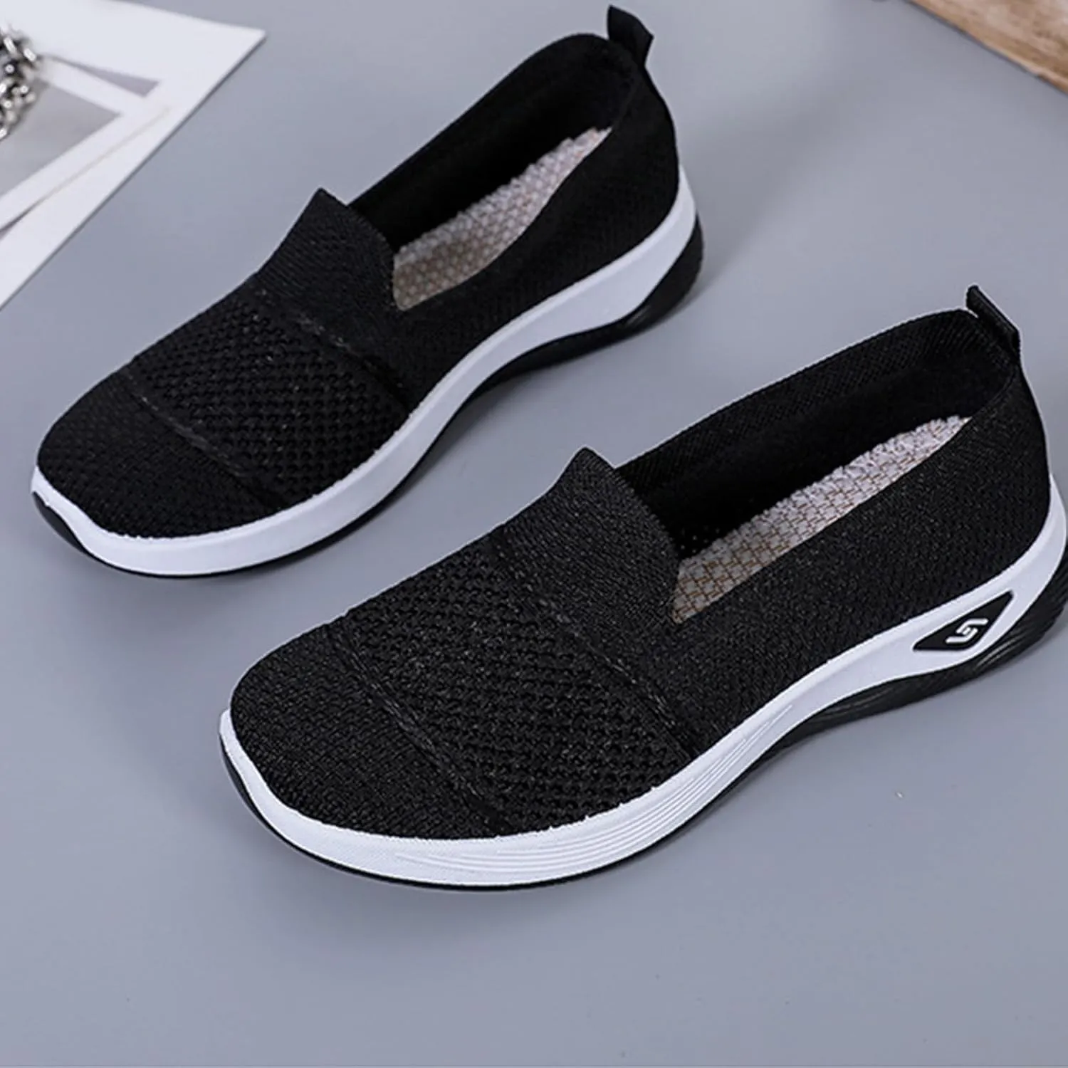 Canbebig Walking Shoes Women Woven Orthopedic Breathable Soft Shoes Hands Free Slip on Sneakers with Arch Support Breathable Nurse Shoe for Work Travel