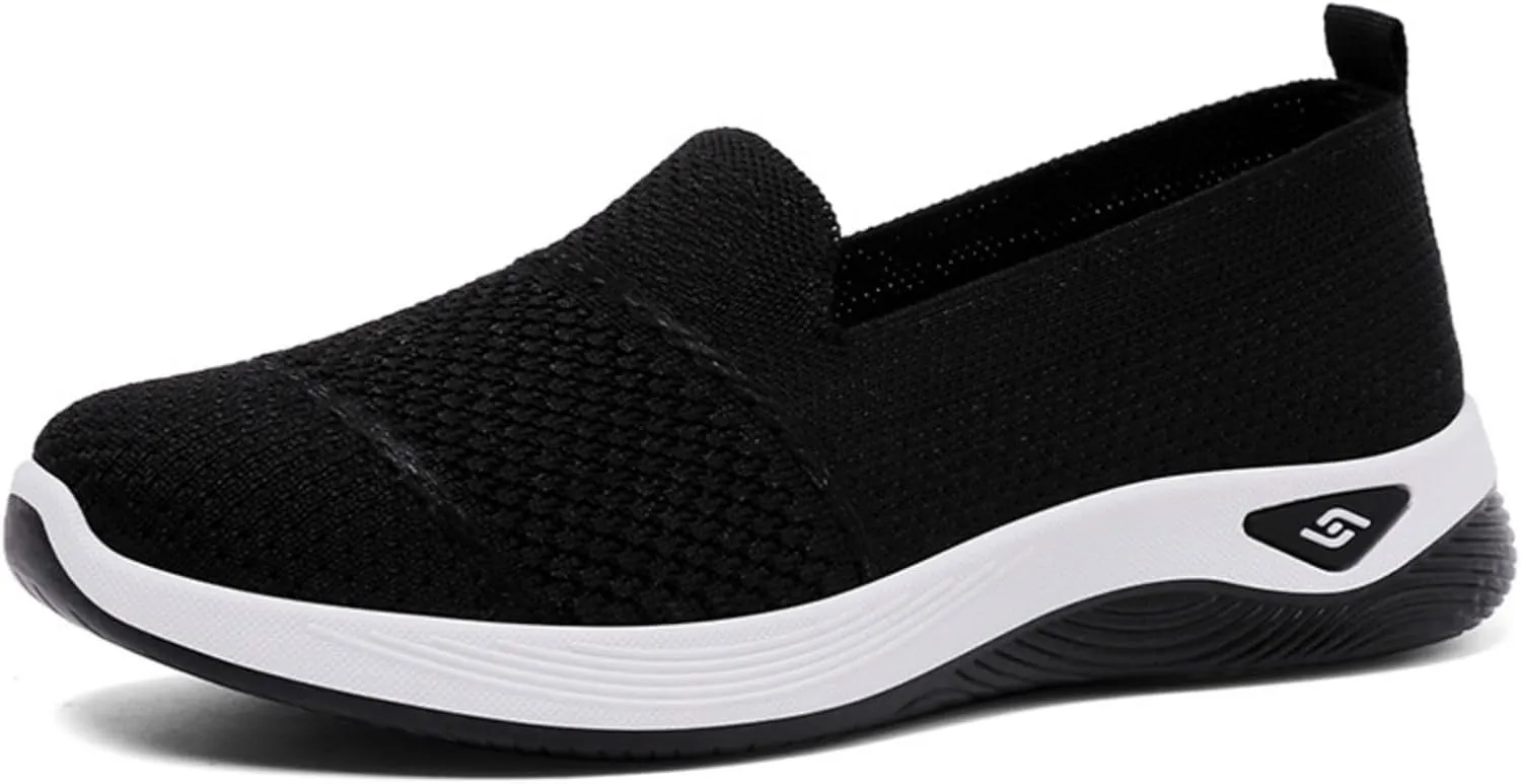 Canbebig Walking Shoes Women Woven Orthopedic Breathable Soft Shoes Hands Free Slip on Sneakers with Arch Support Breathable Nurse Shoe for Work Travel