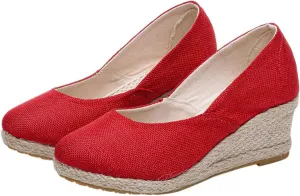 Canvas Espadrille Wedges Closed Toe Wedges for Women Wide Width Kamilla Wedge Espadrilles Sandal Pumps Low Chunky Rounded Toe Heels Elegant Wedges Working Shoes