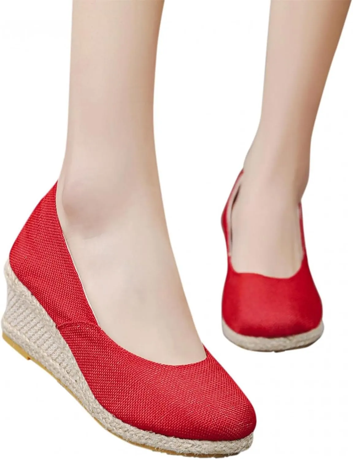 Canvas Espadrille Wedges Closed Toe Wedges for Women Wide Width Kamilla Wedge Espadrilles Sandal Pumps Low Chunky Rounded Toe Heels Elegant Wedges Working Shoes