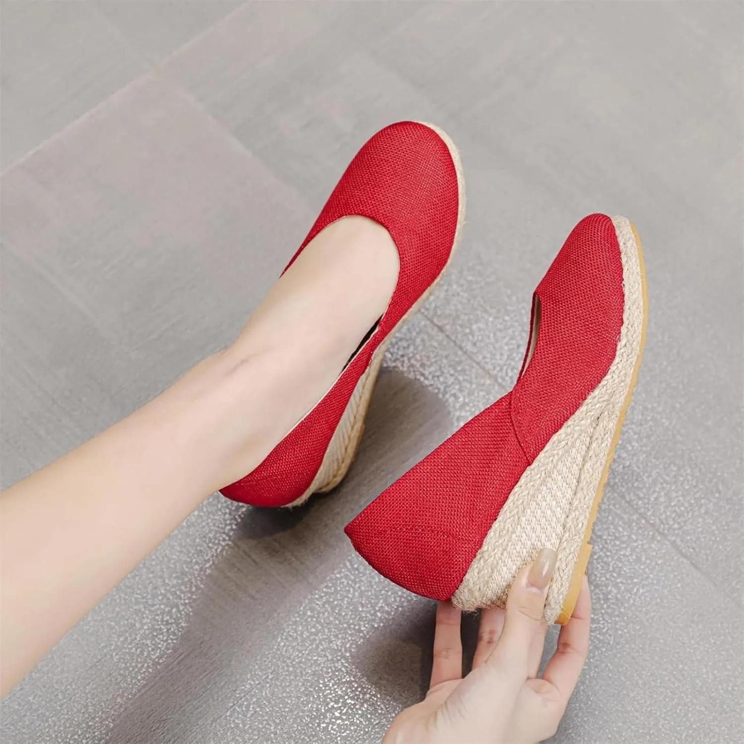 Canvas Espadrille Wedges Closed Toe Wedges for Women Wide Width Kamilla Wedge Espadrilles Sandal Pumps Low Chunky Rounded Toe Heels Elegant Wedges Working Shoes
