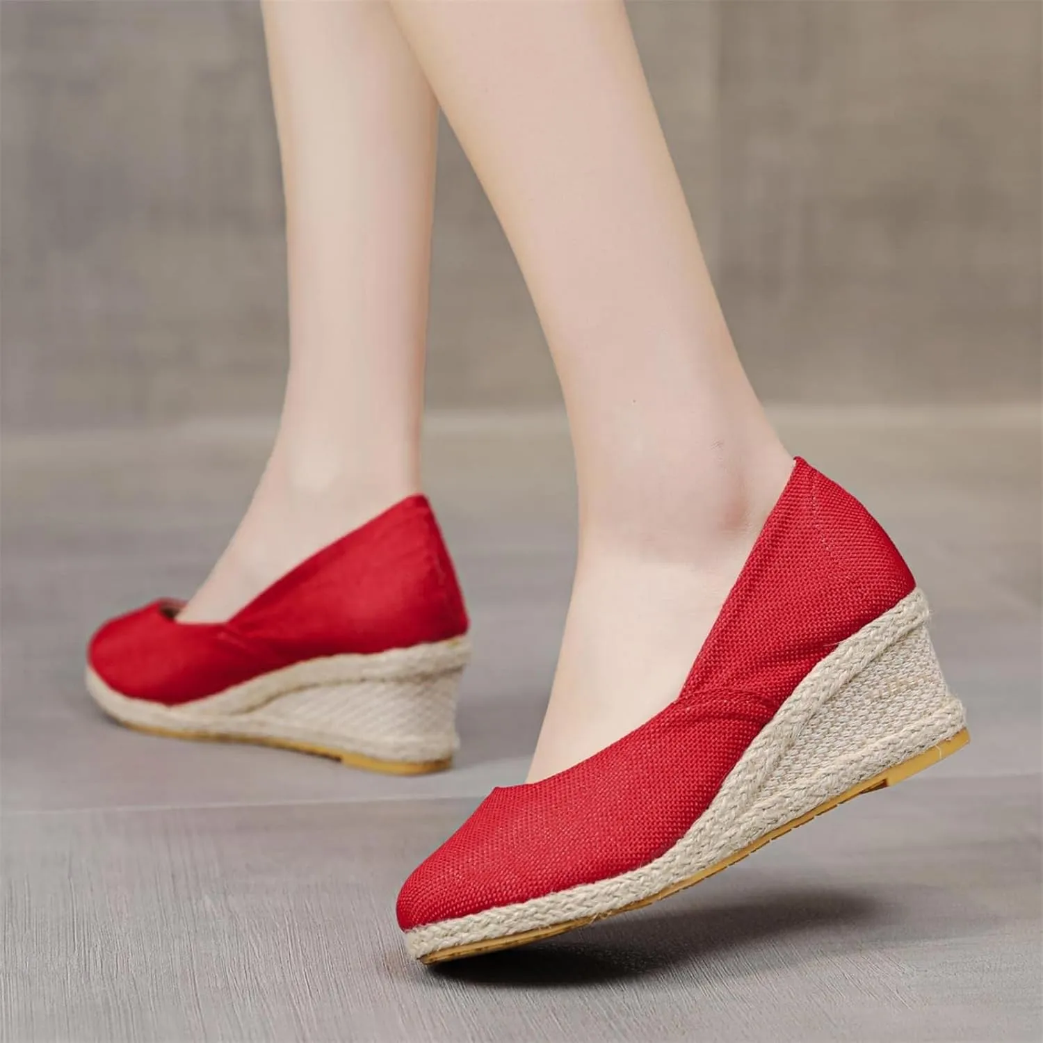 Canvas Espadrille Wedges Closed Toe Wedges for Women Wide Width Kamilla Wedge Espadrilles Sandal Pumps Low Chunky Rounded Toe Heels Elegant Wedges Working Shoes