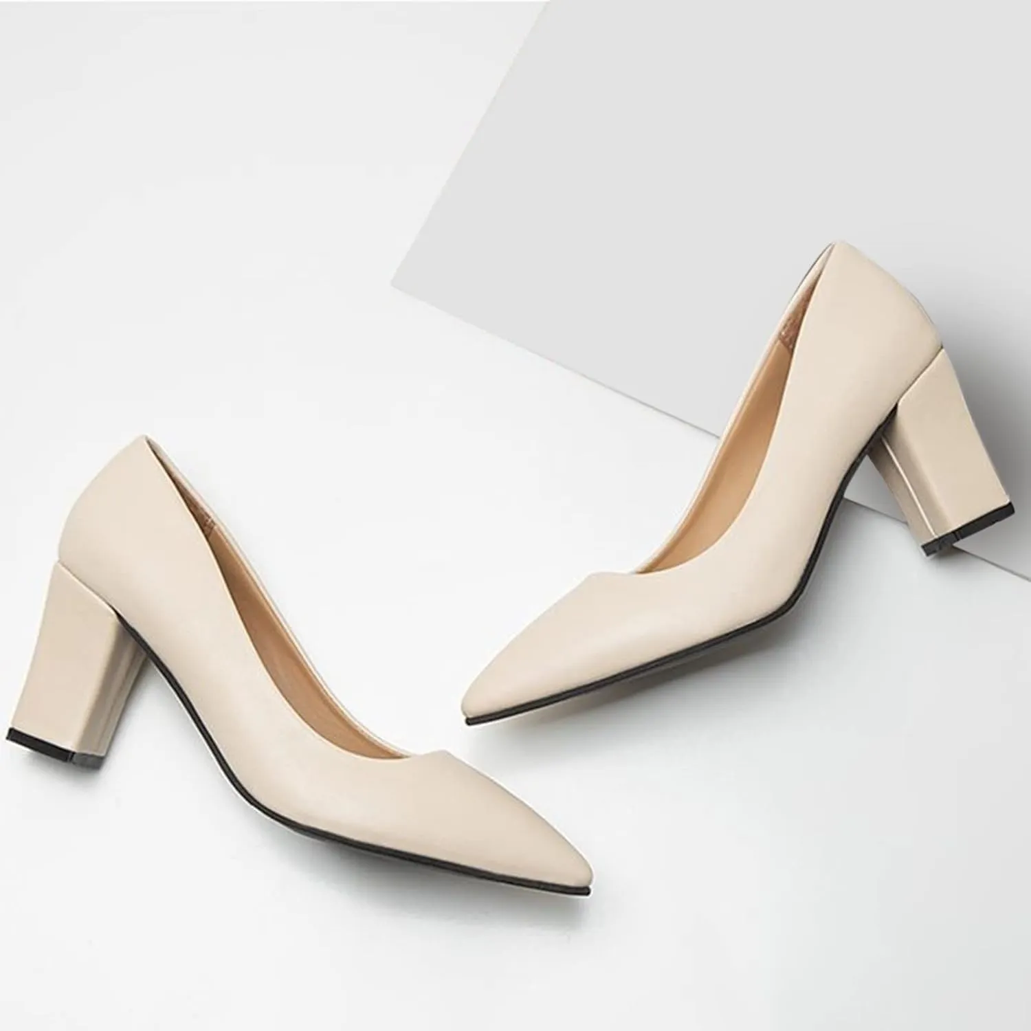 Chunky Pumps for Women Closed Toe Block Heels Comfortable Dress Shoes Pointed Toe Slip-Ons Loafers Work Shoes