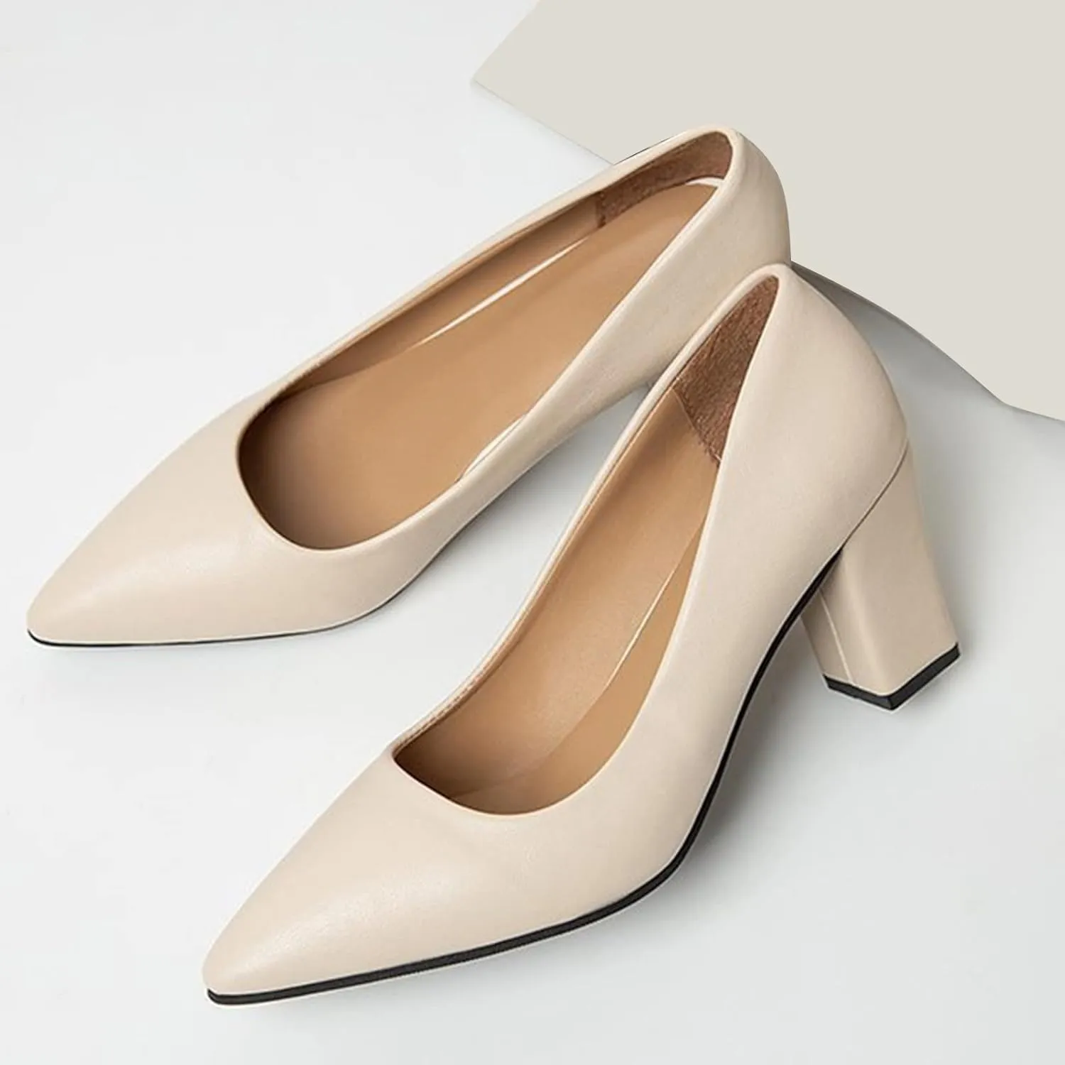 Chunky Pumps for Women Closed Toe Block Heels Comfortable Dress Shoes Pointed Toe Slip-Ons Loafers Work Shoes