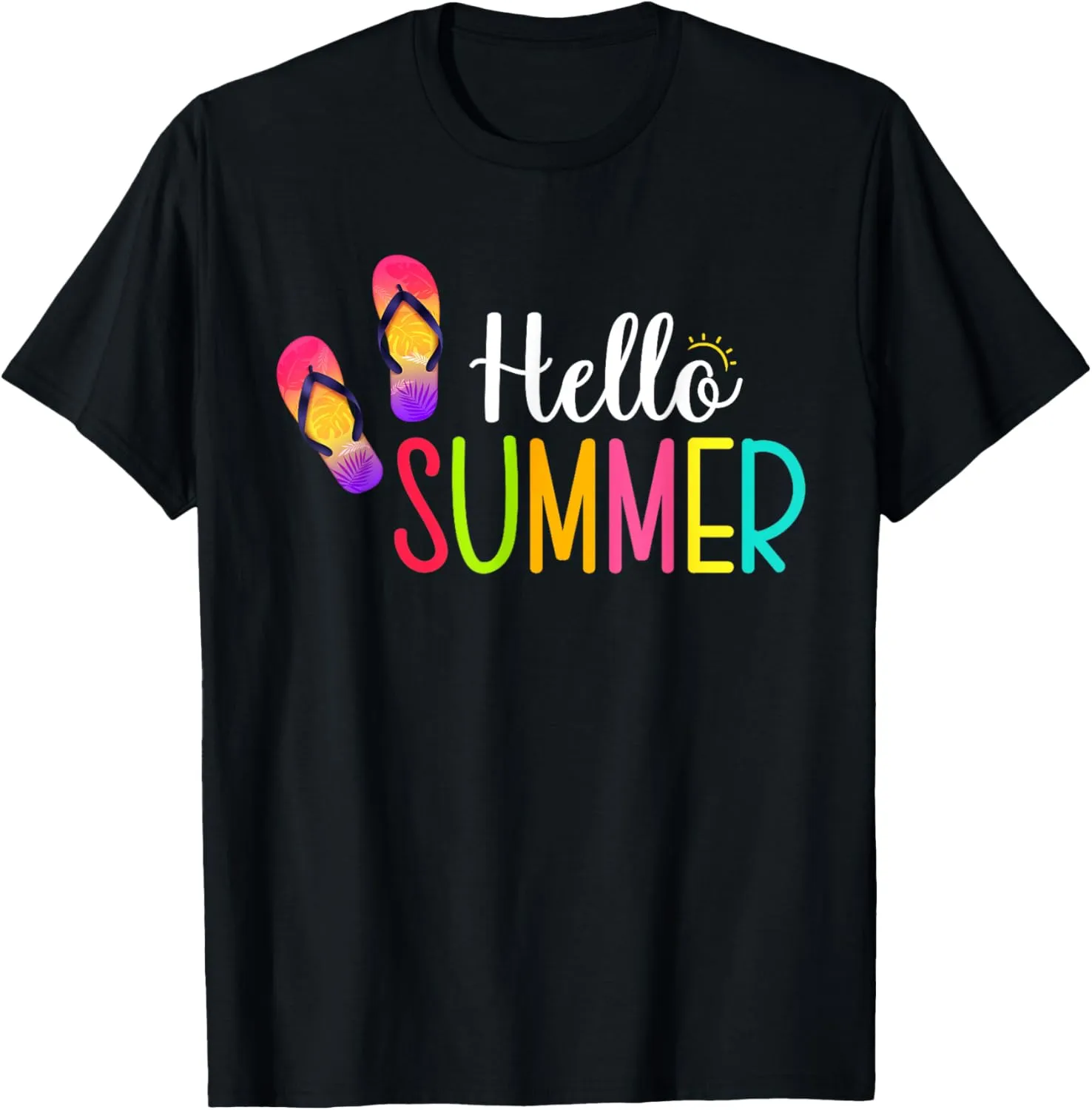 Colorful Hello Summer Flip Flops Graphic Sunshine Retro Fun T-Shirt