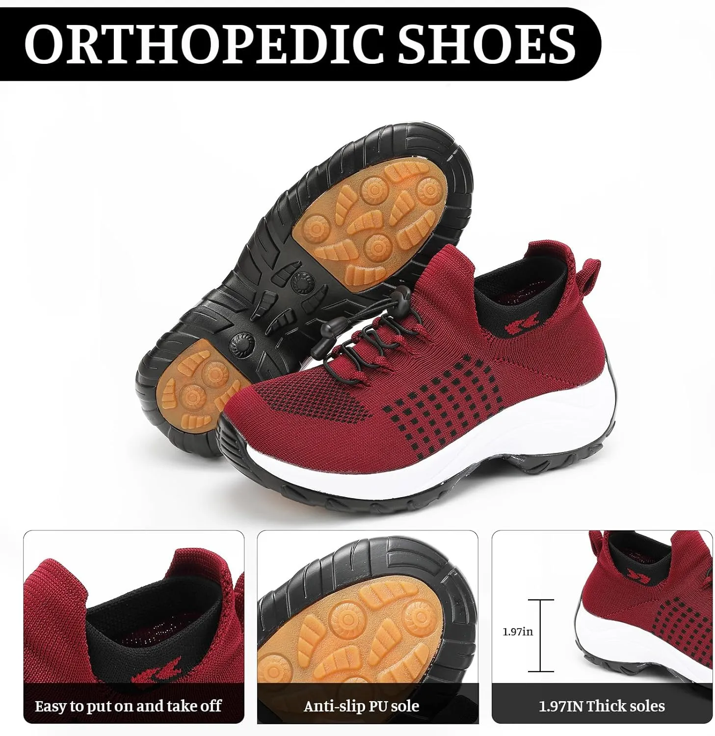 Comfort Wear Shoes for Women Comfortwear Orthopedic Shoes for Women Plantar Fasciitis Arch Support Non Slip Walking Sneakers Ortho Stretch Cushion Shoe Unisex