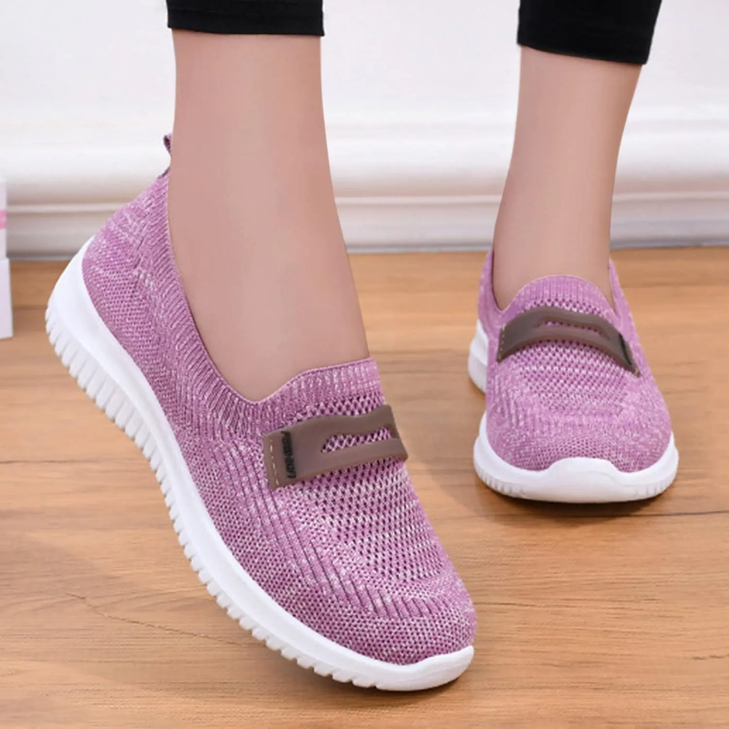 CsgrFagr Women Breathable Lace Up Shoes Flats Casual Shoes Unisex Lightweight Work Shoes Sporty Breathable Slip Work Trainers Casual Shoes Men Size 12 (Purple, 7.5)