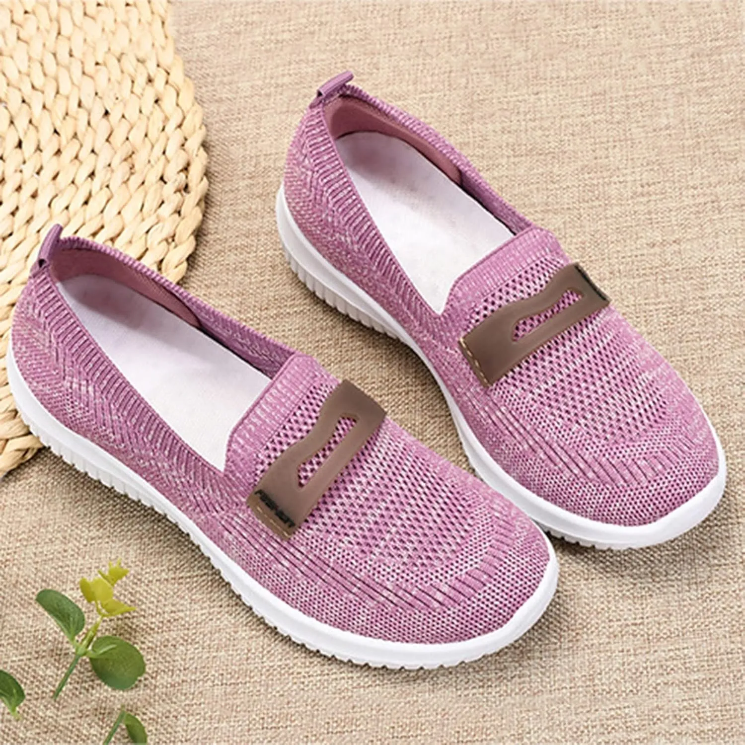 CsgrFagr Women Breathable Lace Up Shoes Flats Casual Shoes Unisex Lightweight Work Shoes Sporty Breathable Slip Work Trainers Casual Shoes Men Size 12 (Purple, 7.5)
