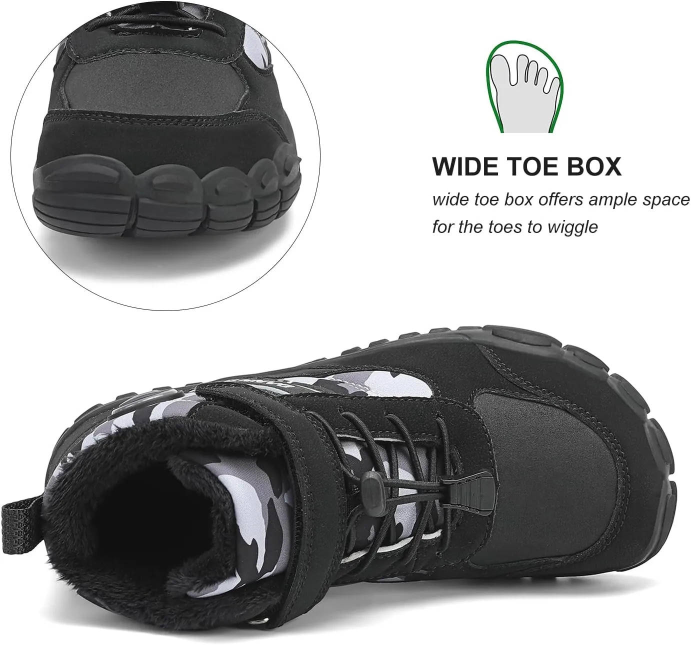 Dannto Kids Winter Snow Boots Boys Girls Wide Toe Box Warm Barefoot Hiking Shoes Fur Lined Outdoor Ankle Walking Boots