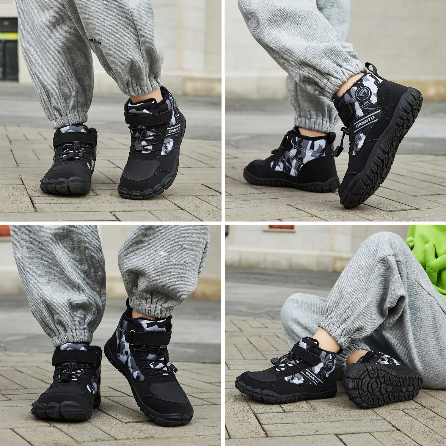 Dannto Kids Winter Snow Boots Boys Girls Wide Toe Box Warm Barefoot Hiking Shoes Fur Lined Outdoor Ankle Walking Boots