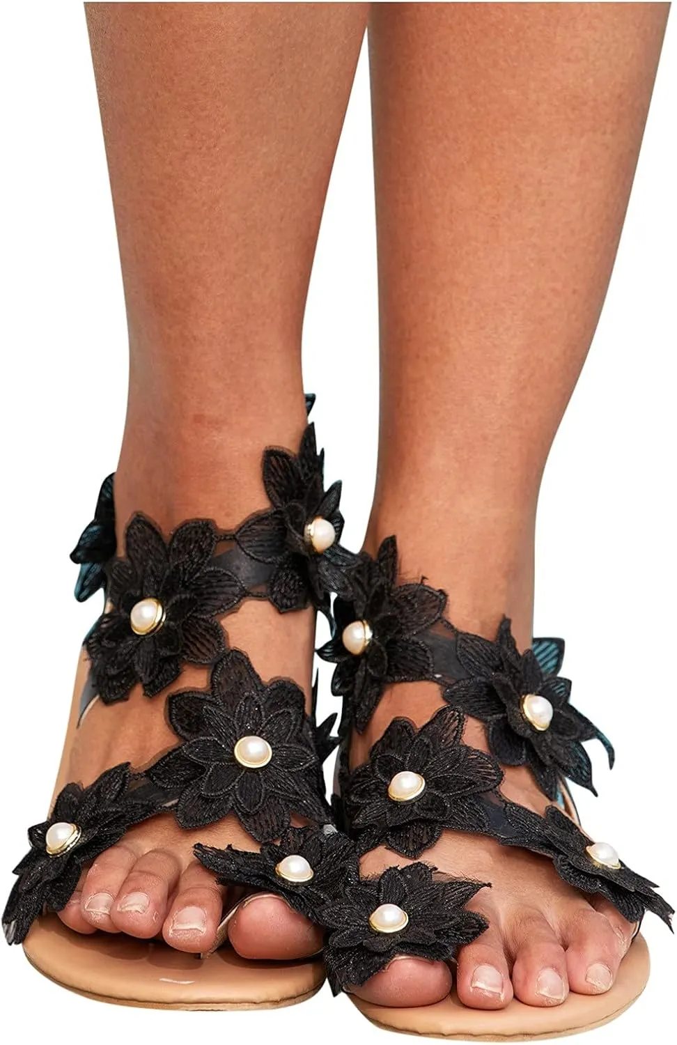 Eduavar Sandalias para Mujer, Women's Sandals Summer Beach Sandals Women Cute Floral Lace Flat Open Toe Sandals