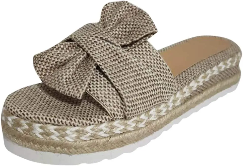 Eduavar Sandals Women Dressy Summer, Sandals Women Bow Toe Wedge Platforms Sandals Dressy Summer Comfy Slip On Sandals
