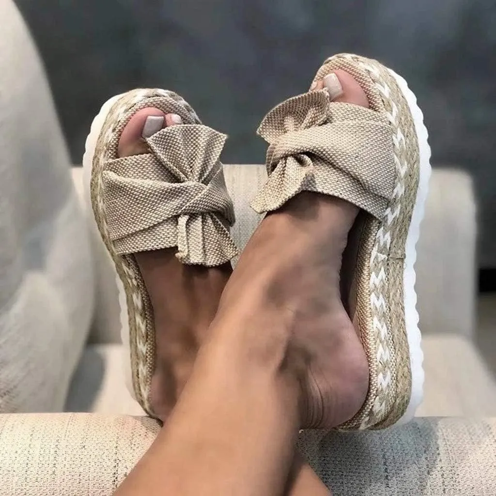 Eduavar Sandals Women Dressy Summer, Sandals Women Bow Toe Wedge Platforms Sandals Dressy Summer Comfy Slip On Sandals