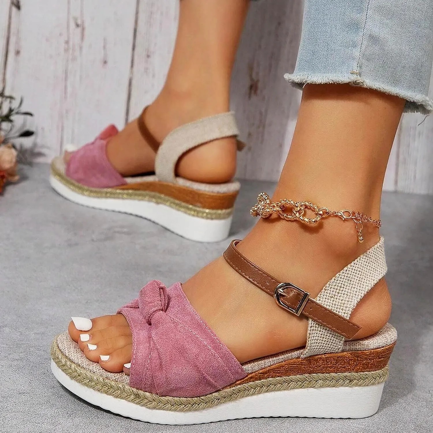 Eduavar Womens Sandals Comfortable, Sandals Women Comfortable Sandals with Ankle Strap Cute Bow Tie Peep Toe Sandals Shoes