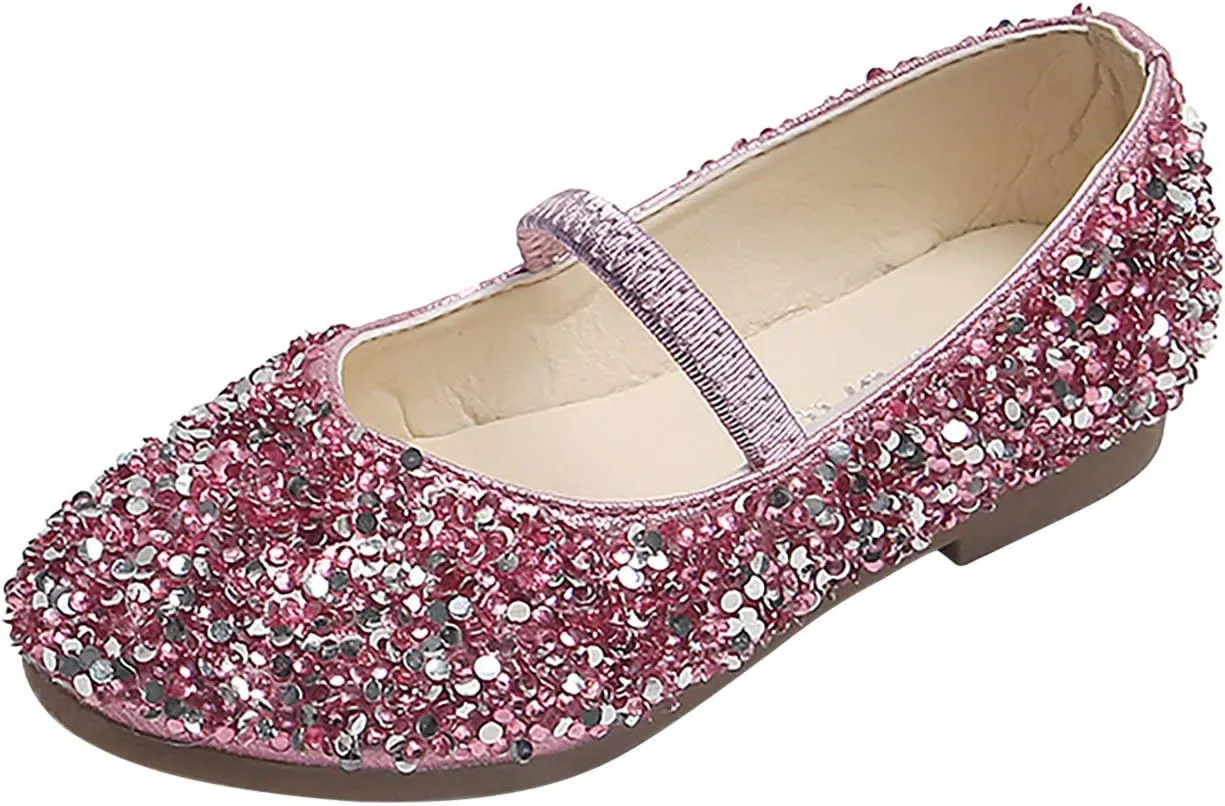 EnJoCho Baby Cute Girls Dress Shoes Shoes for Girls Comfortable PU Flats School Shoes for Mary Jane (Pink-b#wer, 6.5-7 Years)